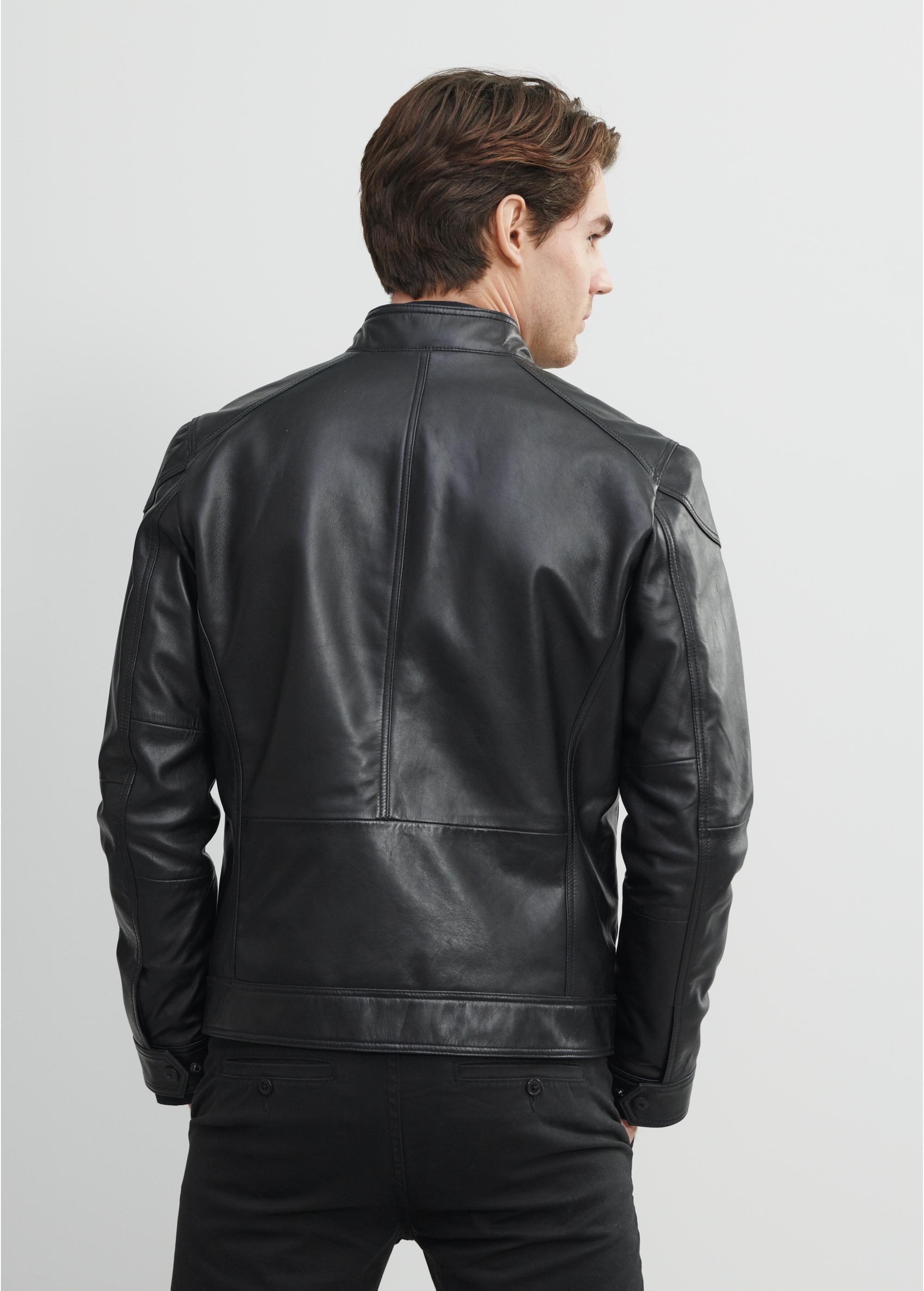 Men's leather jacket with stand-up collar KURMS-0301-1283(W23)-02