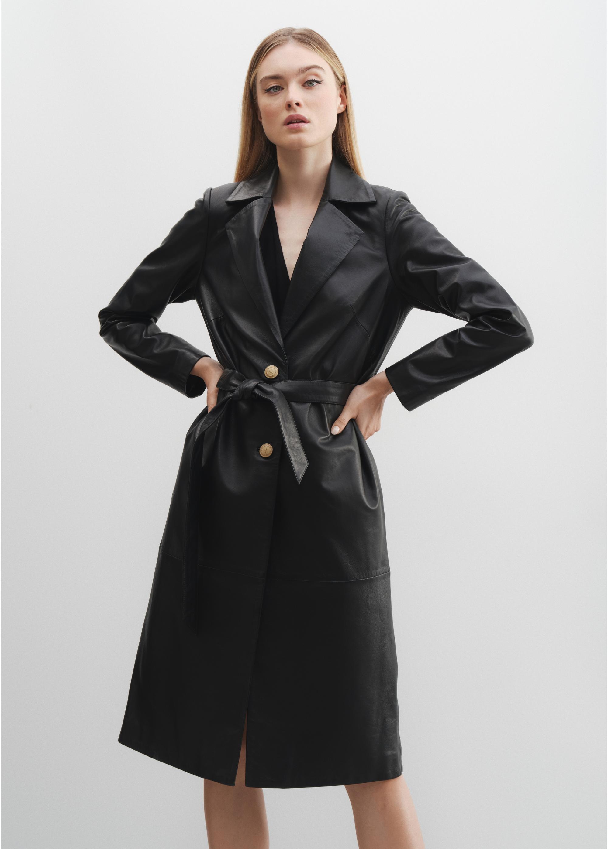 Women's leather coat with belt KURDS-0401-1273(W24)-02