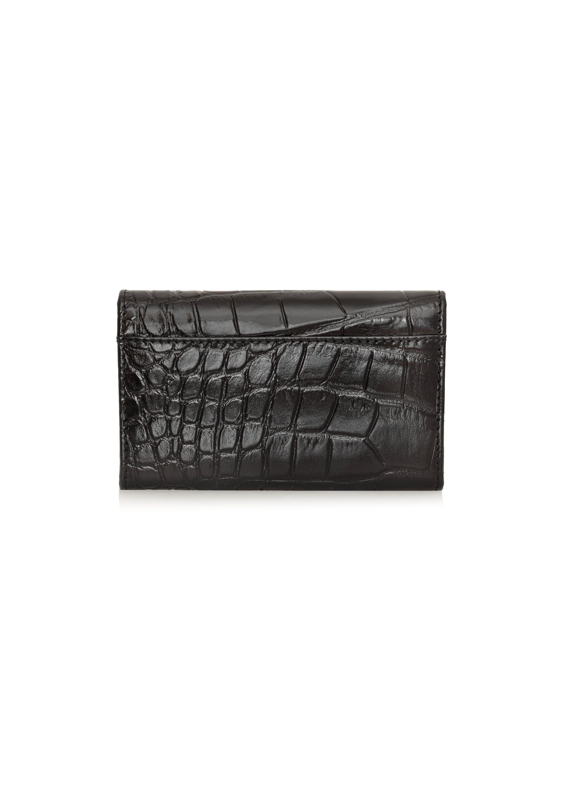 Black women's leather wallet with croco motif PORES-0921-99(Z24)-04