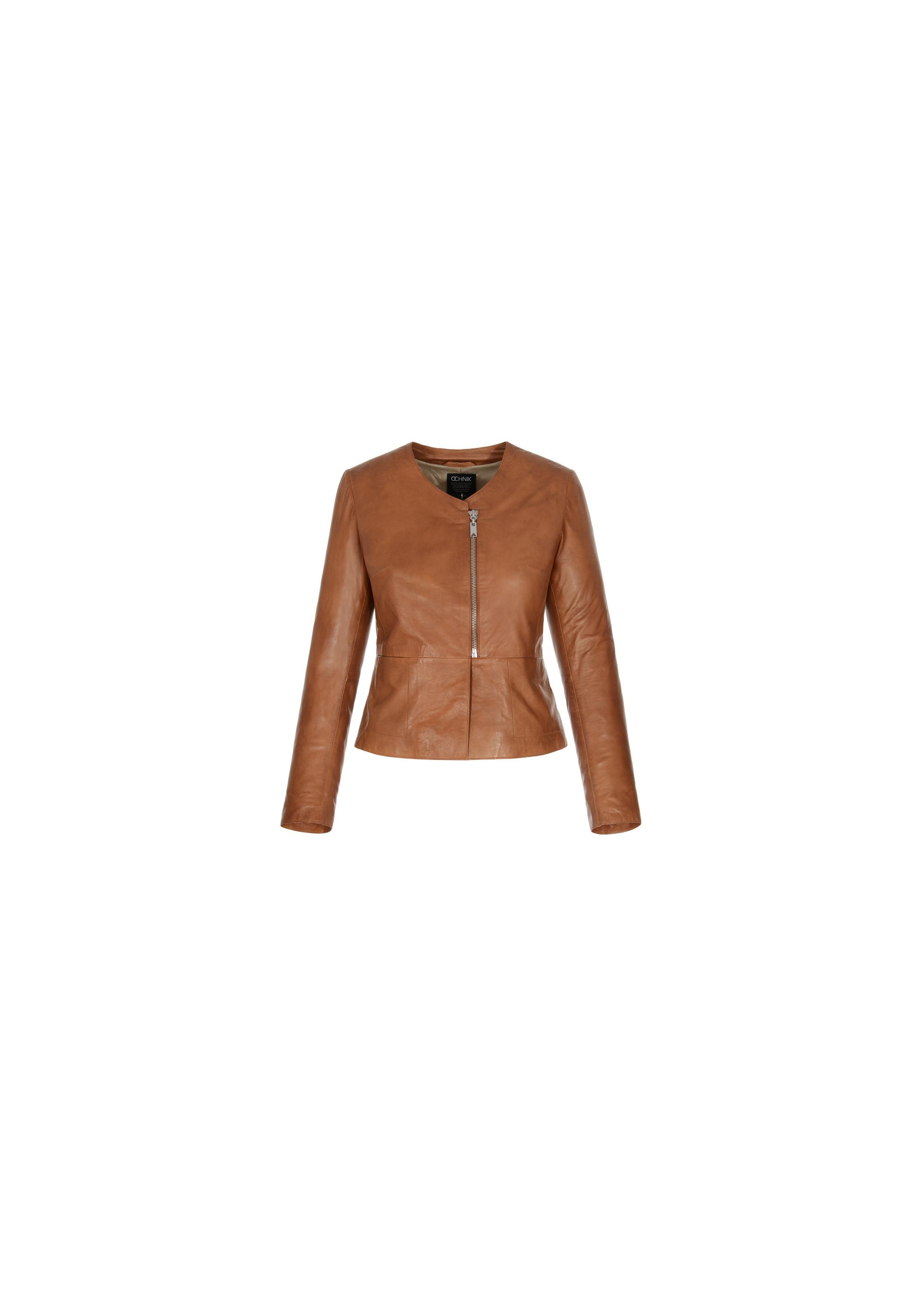 Women's cognac leather jacket KURDS-0232-1228(Z23)-03