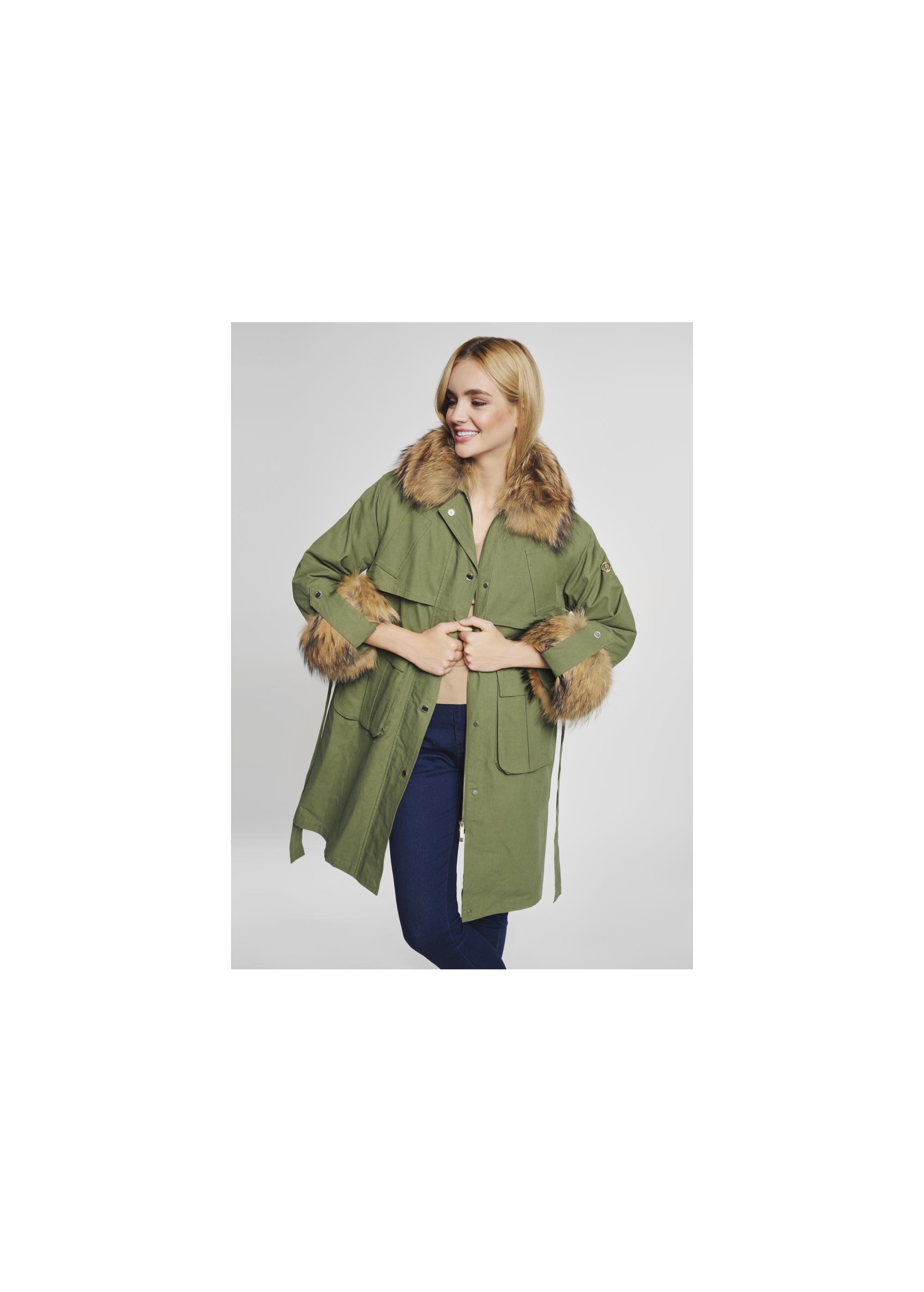 Women's olive parka for autumn KURDT-0234-57(Z21)-01