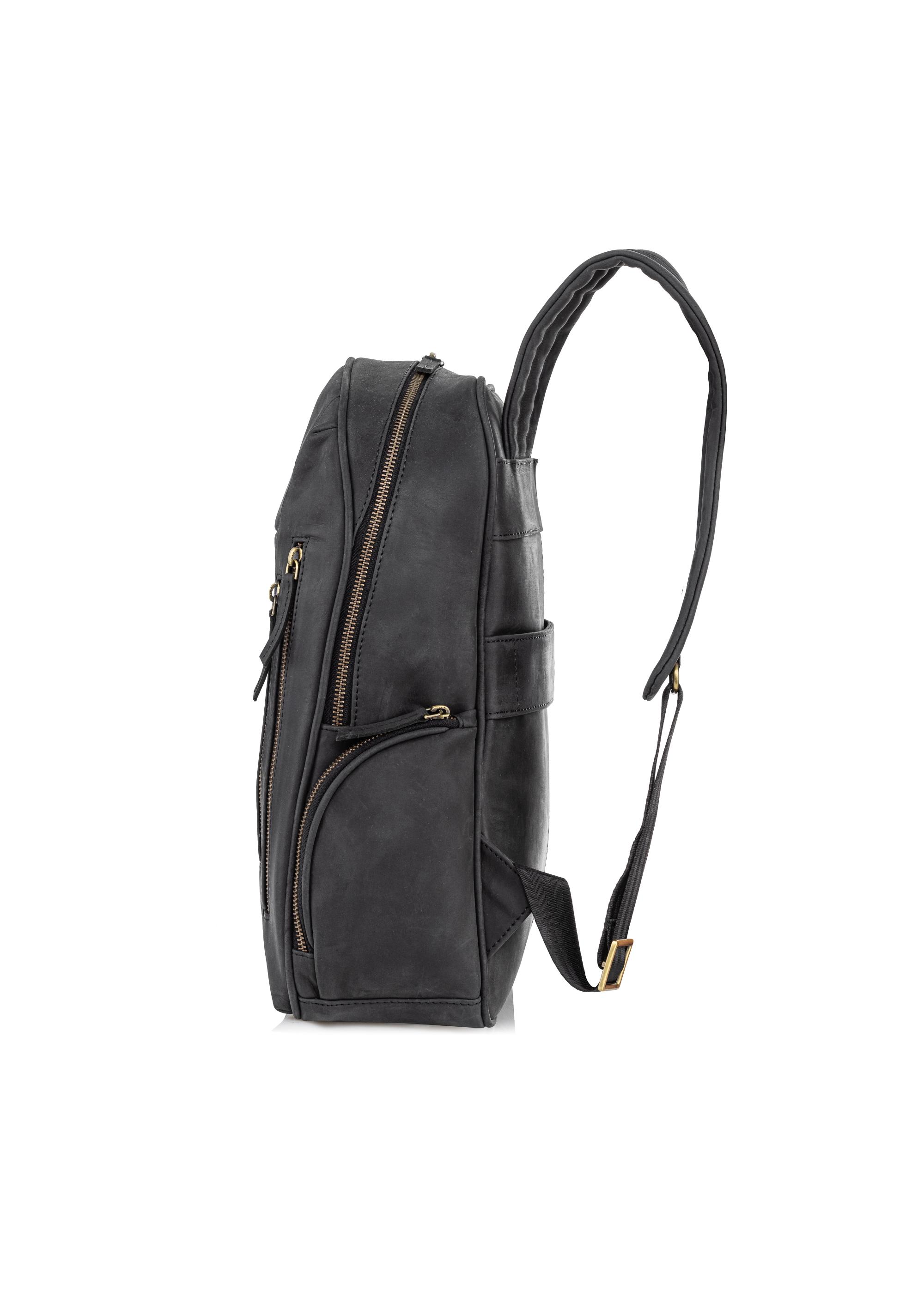 Black leather men's backpack TORMS-0300-99(W23)-03