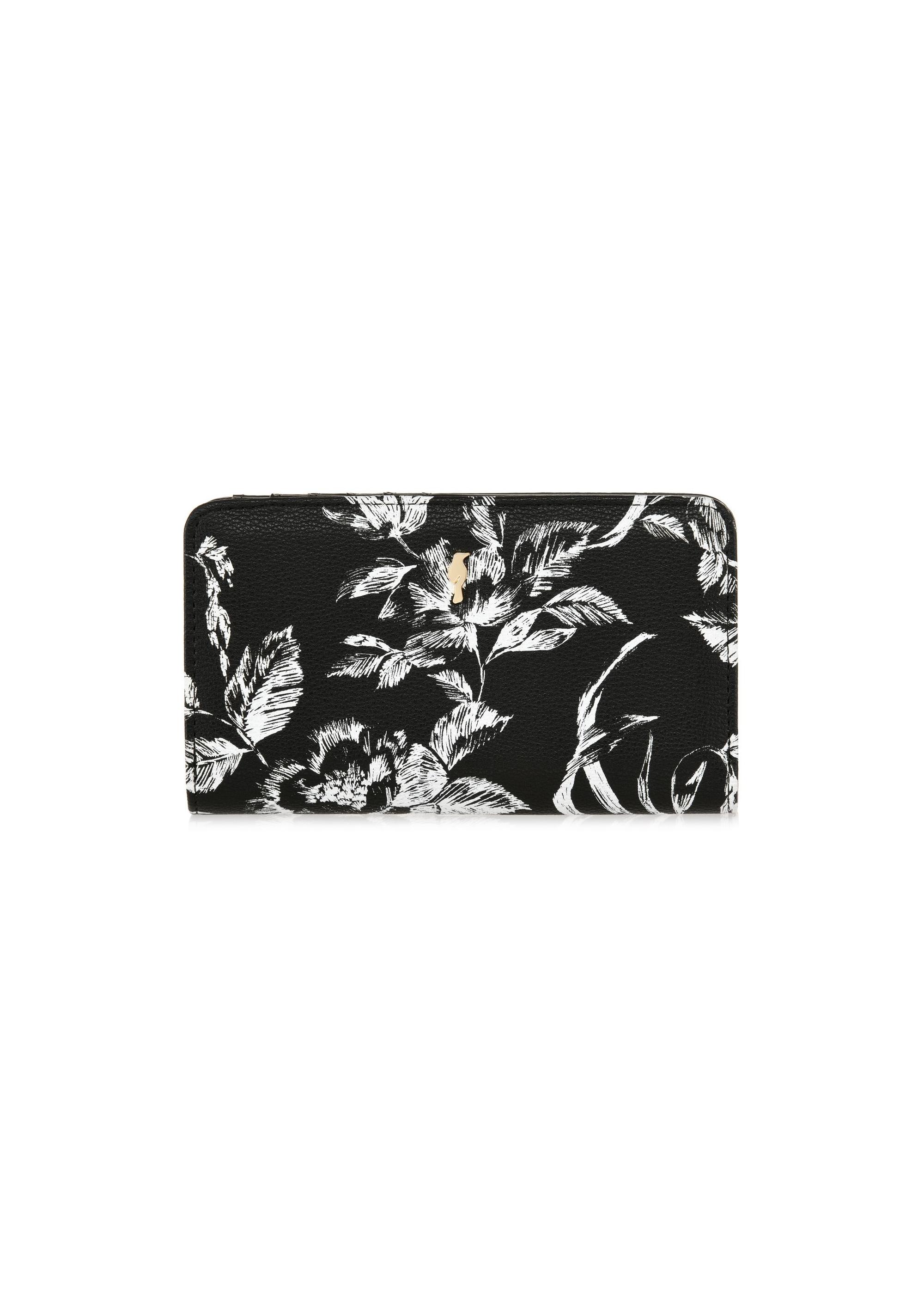 Black women's wallet with a floral pattern POREC-0392-99(Z24)-01