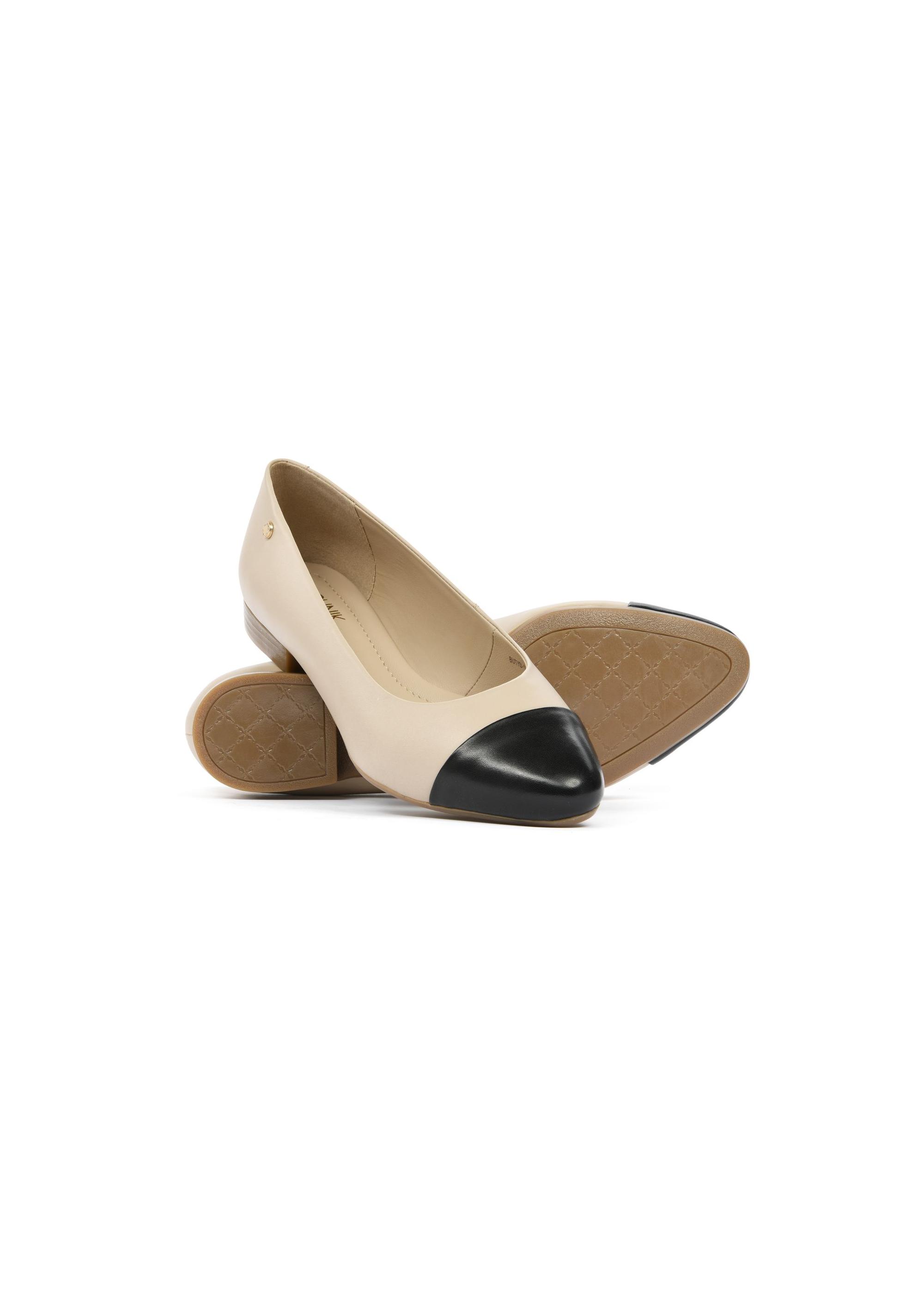 Leather beige and black ballerinas BUTYD-1050-81(W25)