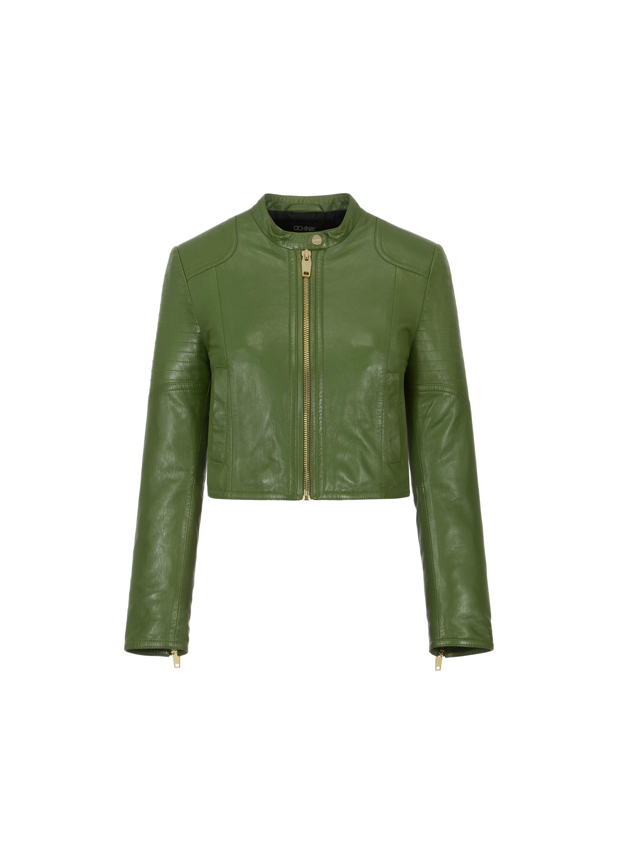 Women's green leather jacket KURDS-0321A-1292(W24)-04