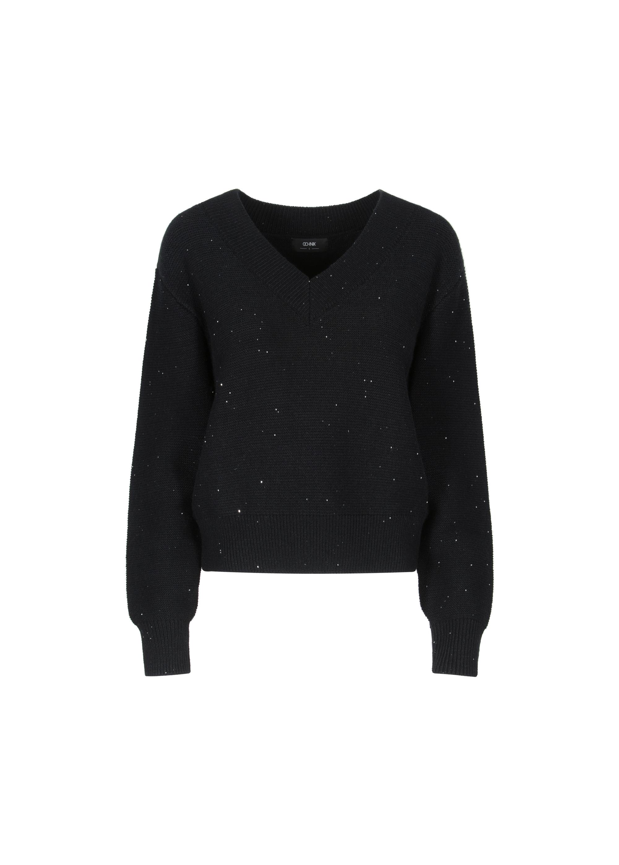 Loose black women's sweater with sequins SWEDT-0192-99(Z23)-04