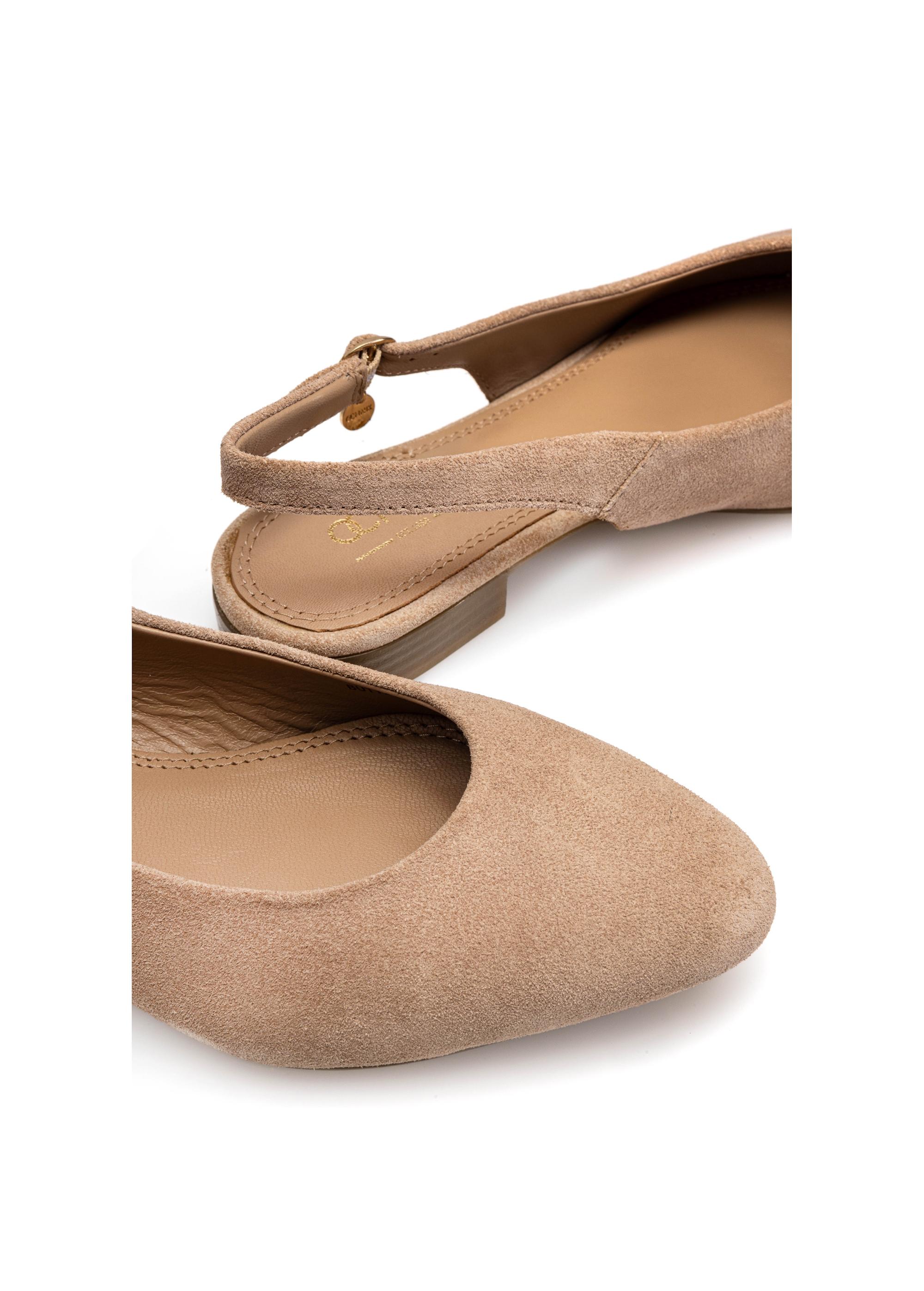 Beige suede ballerinas without heel BUTYD-1051A-81(W25)-07