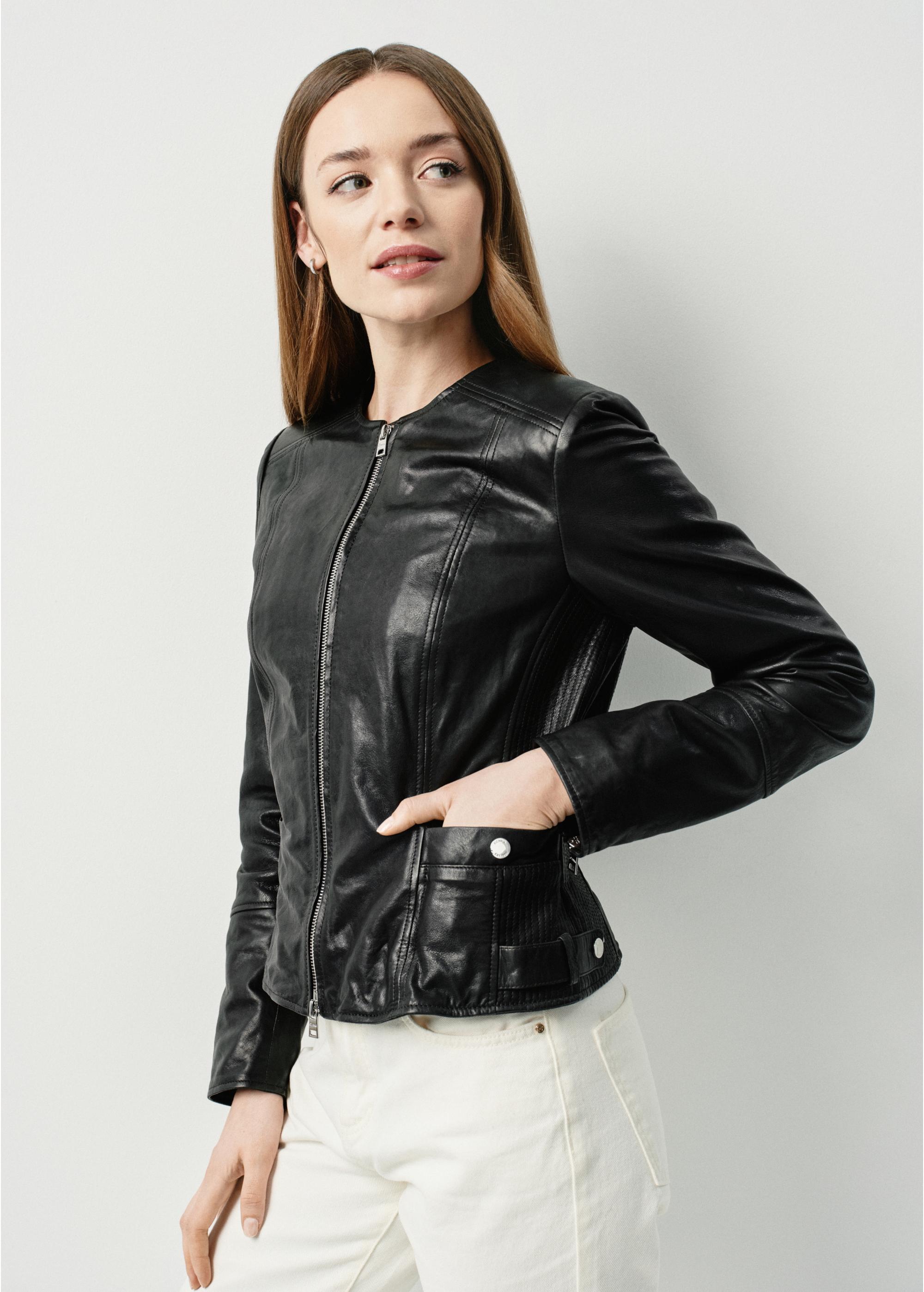 Women's black leather jacket KURDS-0478-1348(W24)-01