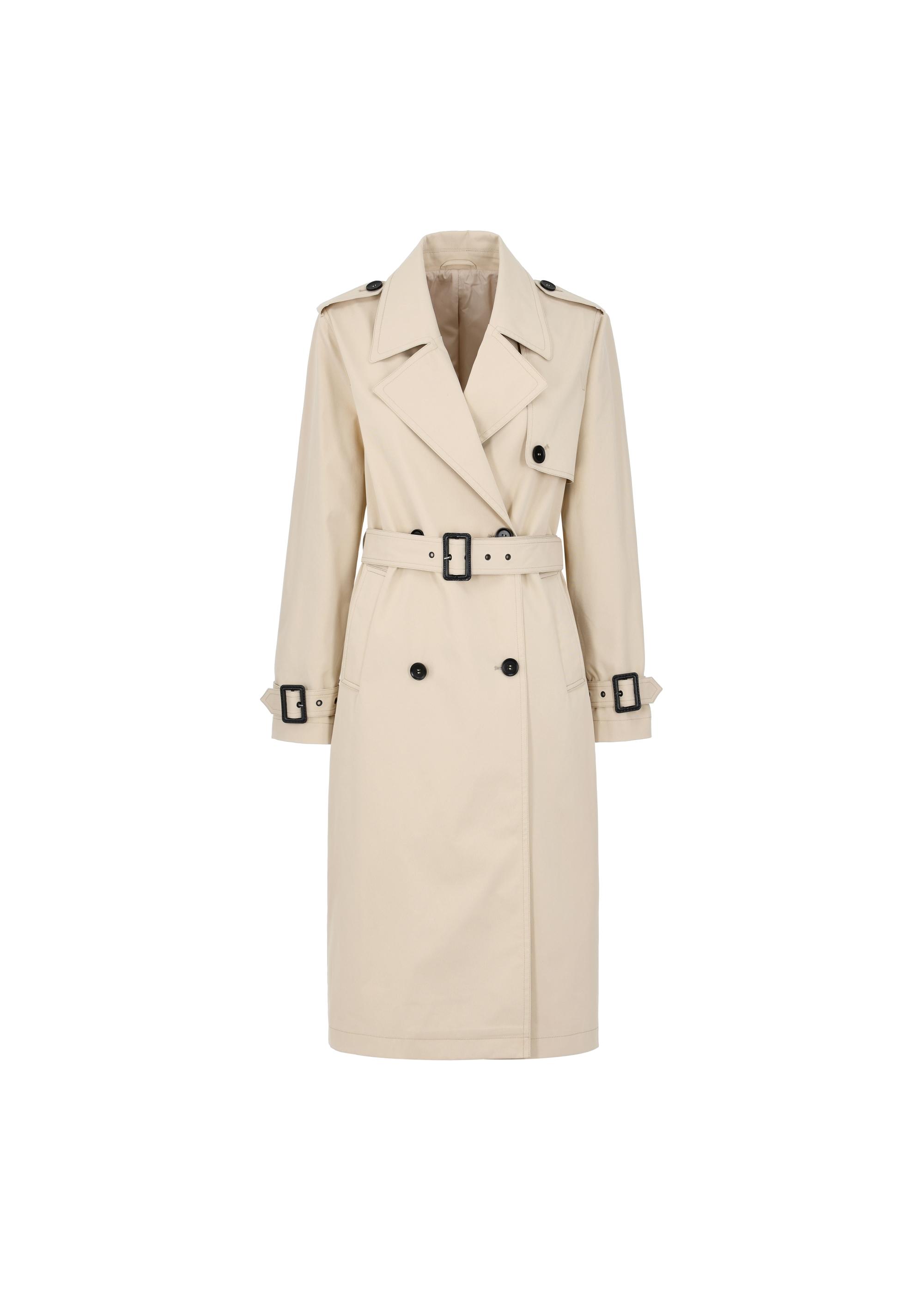 Beige women's coat with belt KURDT-0512-81(W24)-03