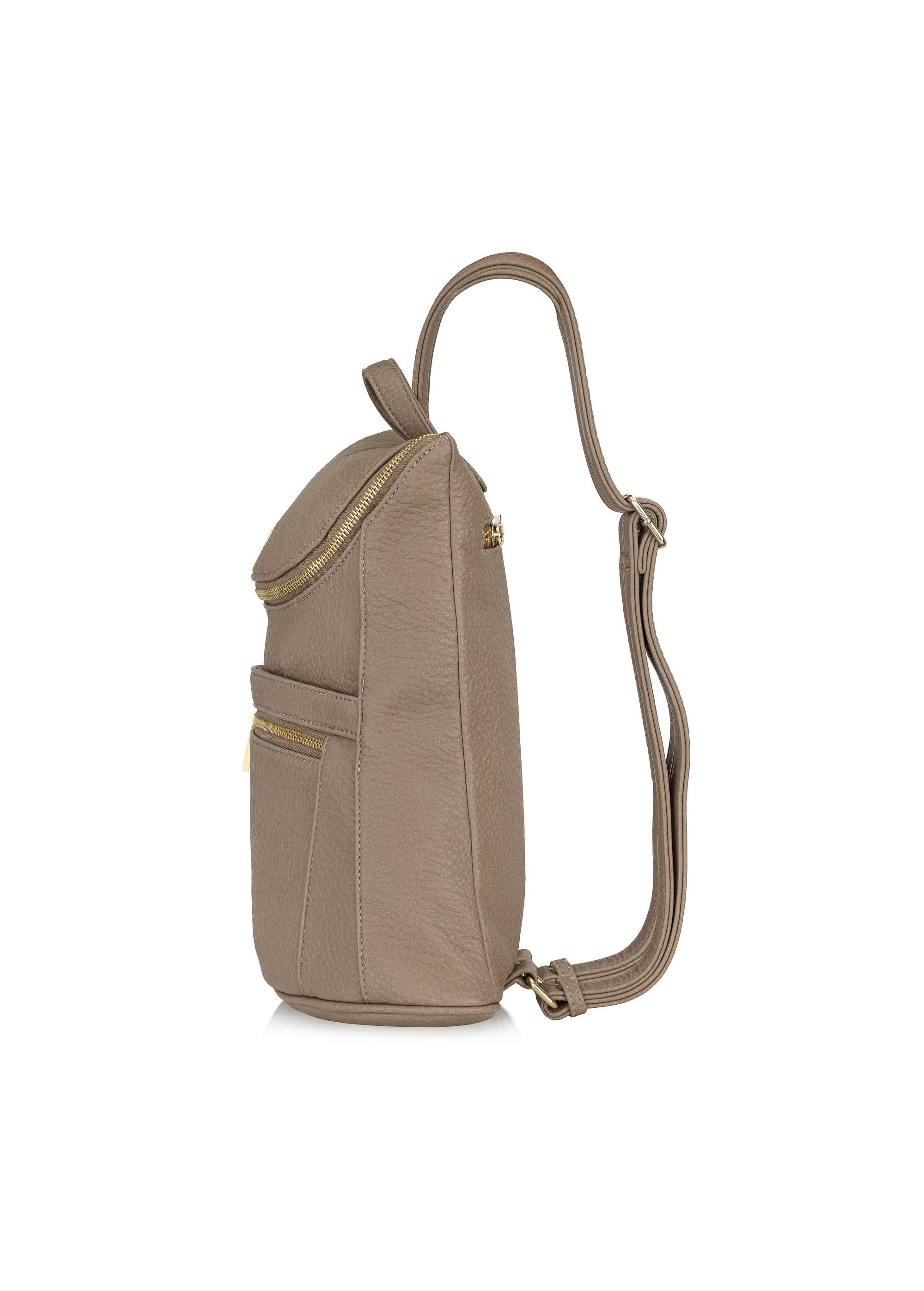 Beige women's backpack made of imitation leather TOREC-0846A-81(Z24)-03