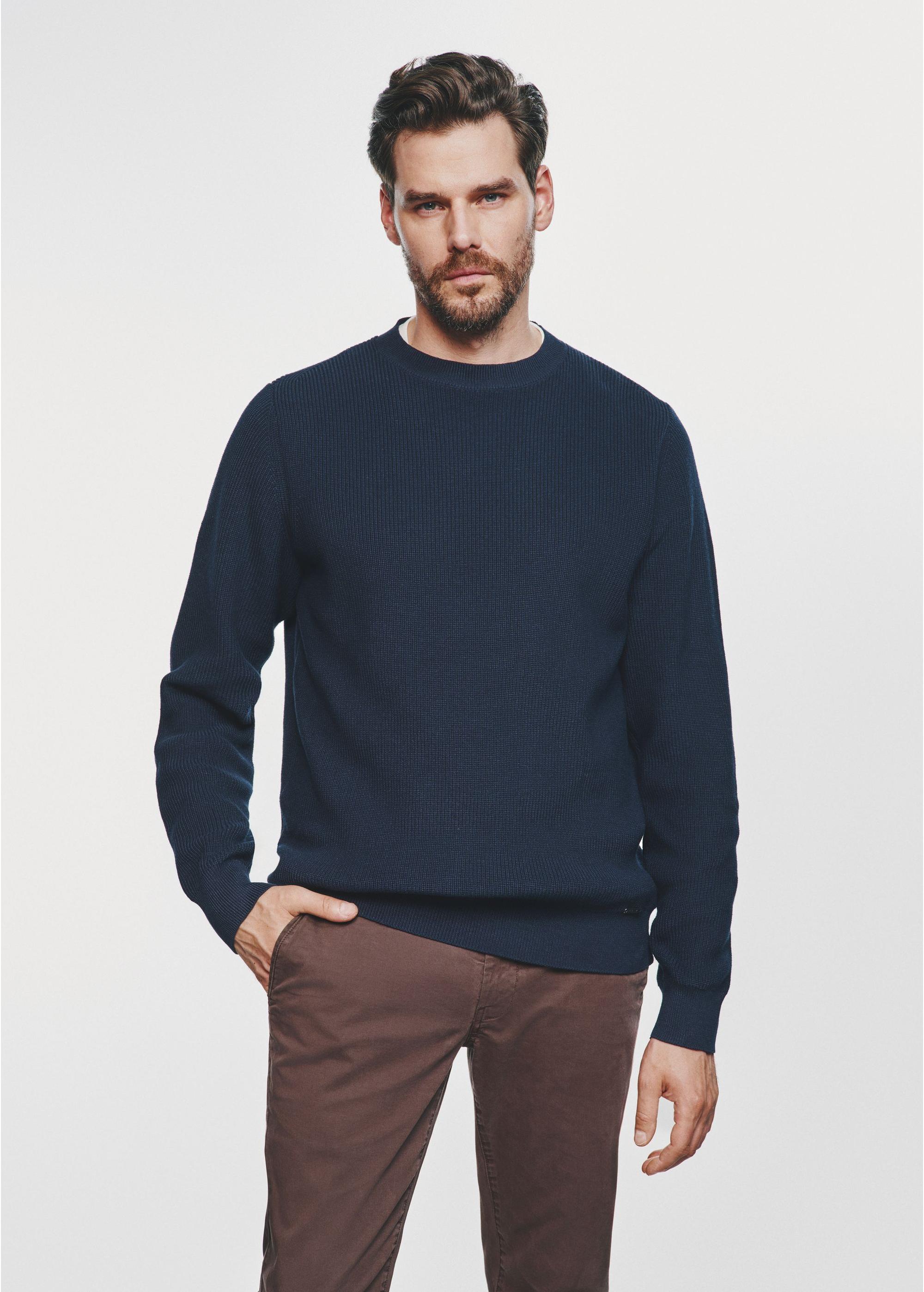 Navy blue men's sweater SWEMT-0156-69(Z24)-02