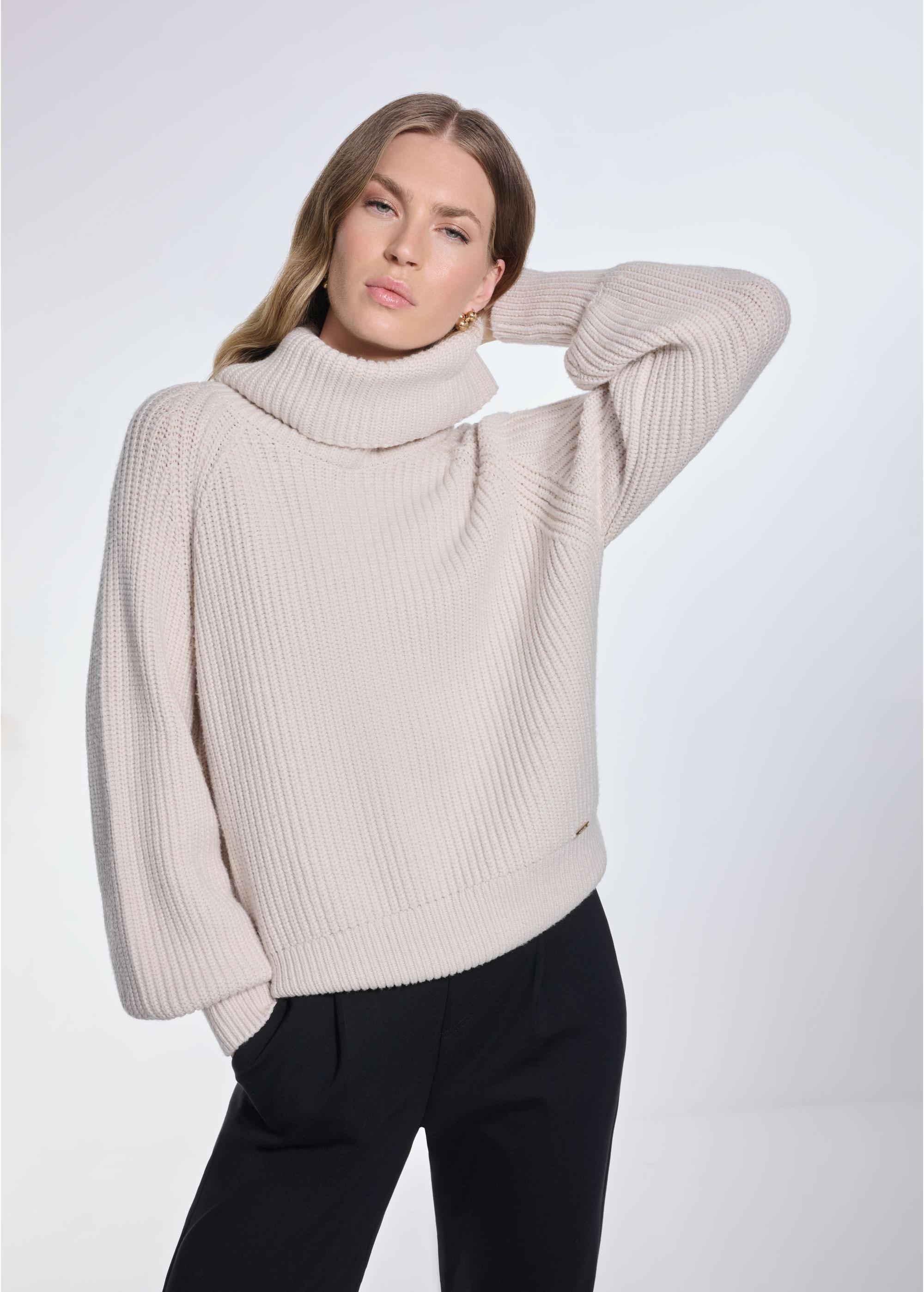 Beige women's turtleneck sweater SWEDT-0208-80(Z24)-02