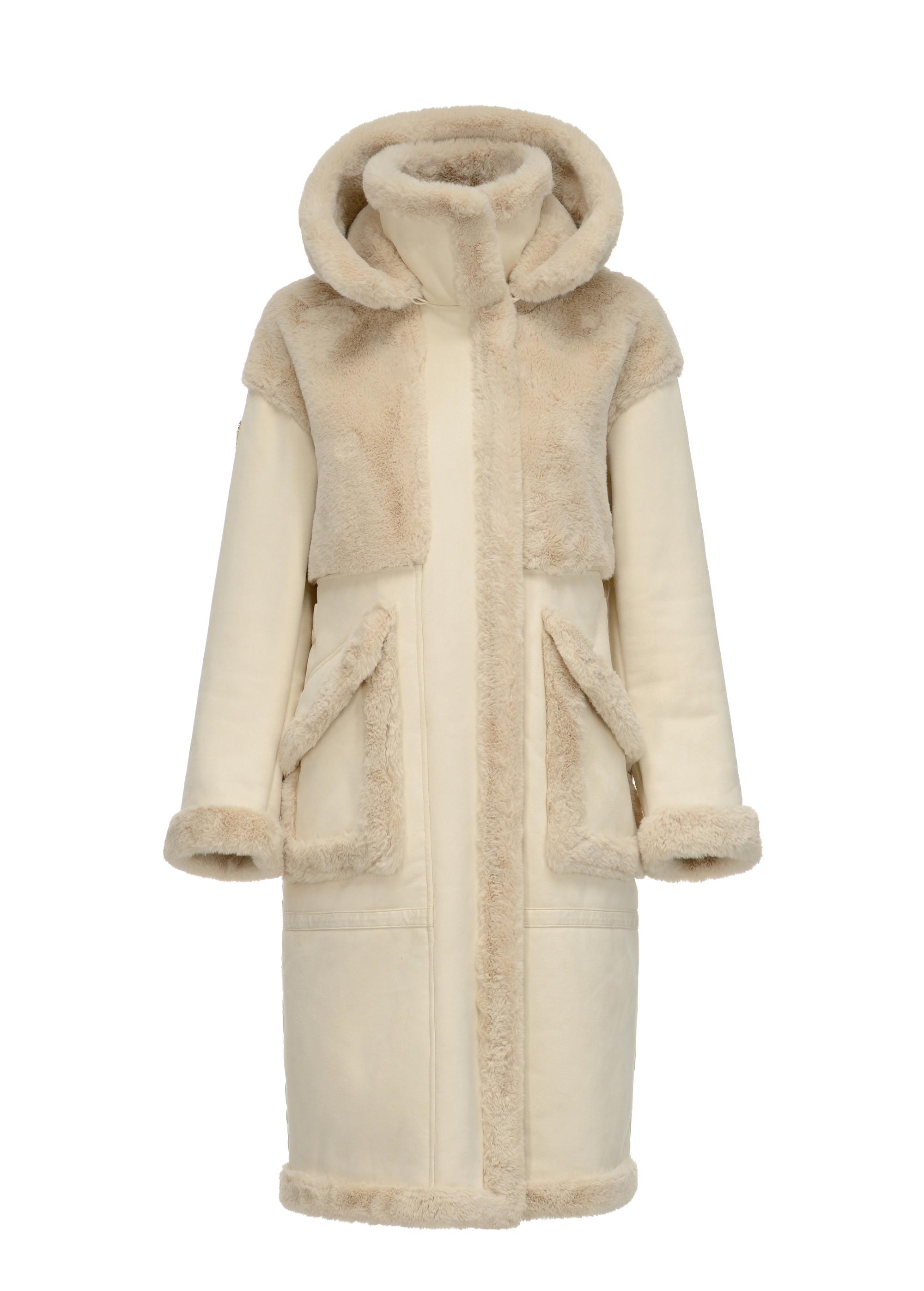 Women's artificial fur coat with hood FUTDP-0014-16(Z22)-07