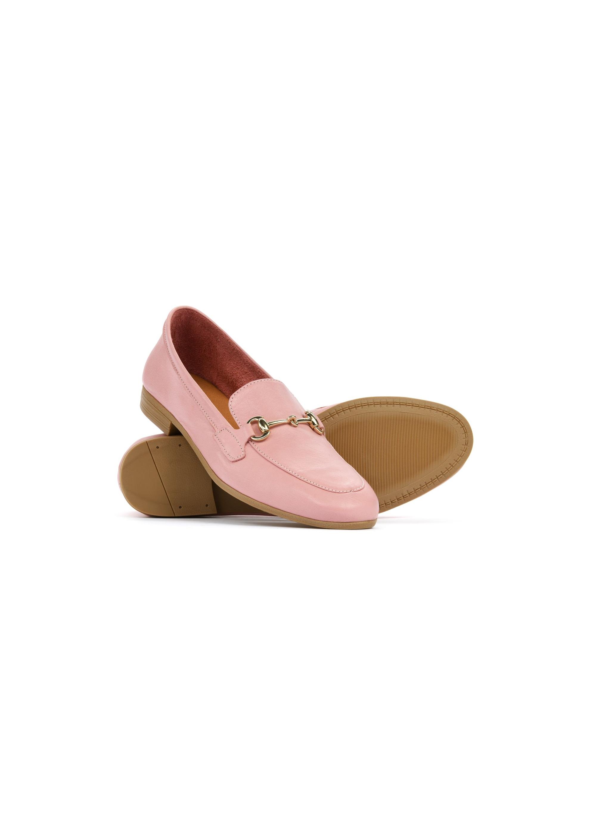 Leather pink women's moccasins with buckle BUTYD-0916-31(W25)