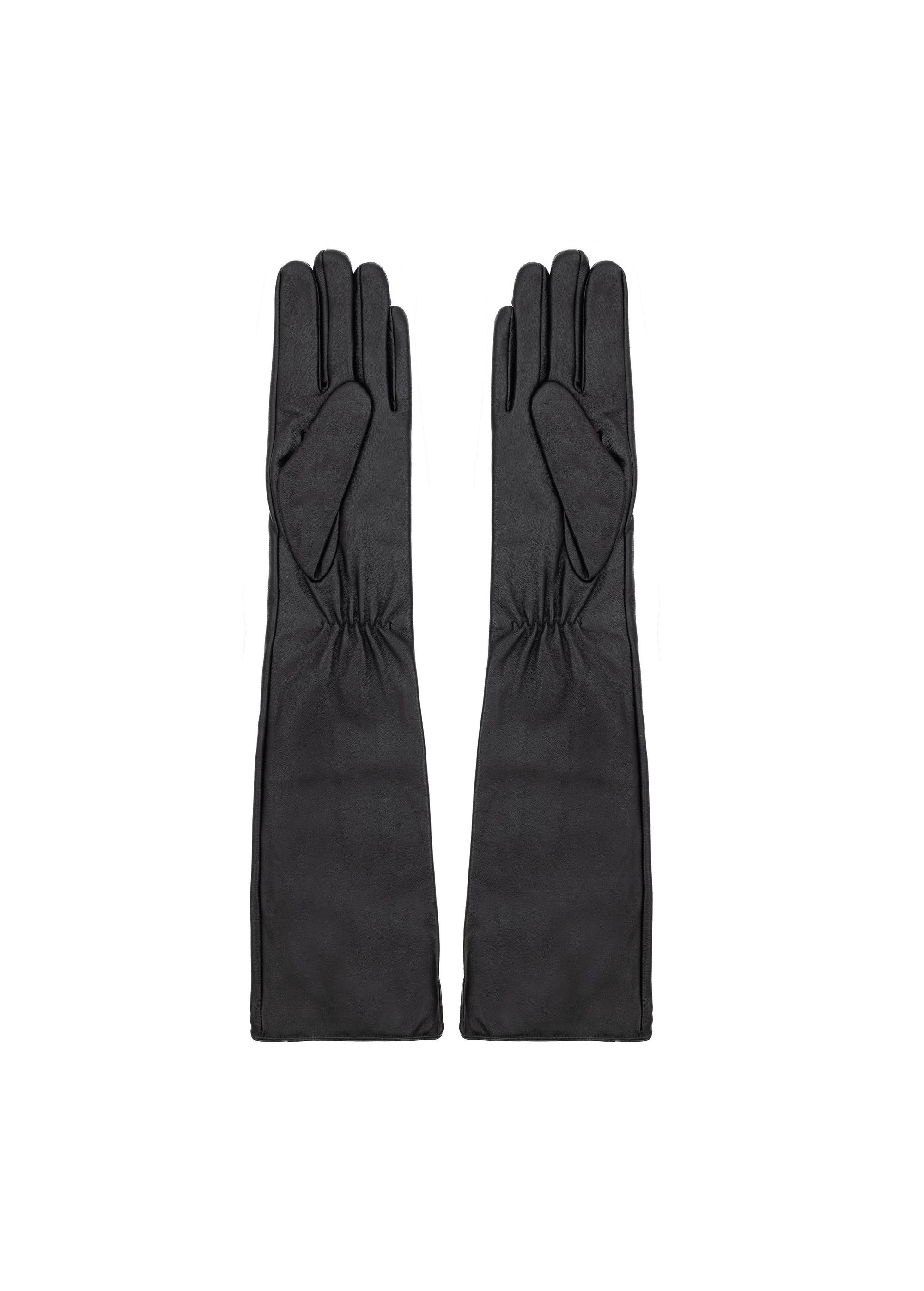 Long black leather women's gloves REKDS-0088-99(Z24)