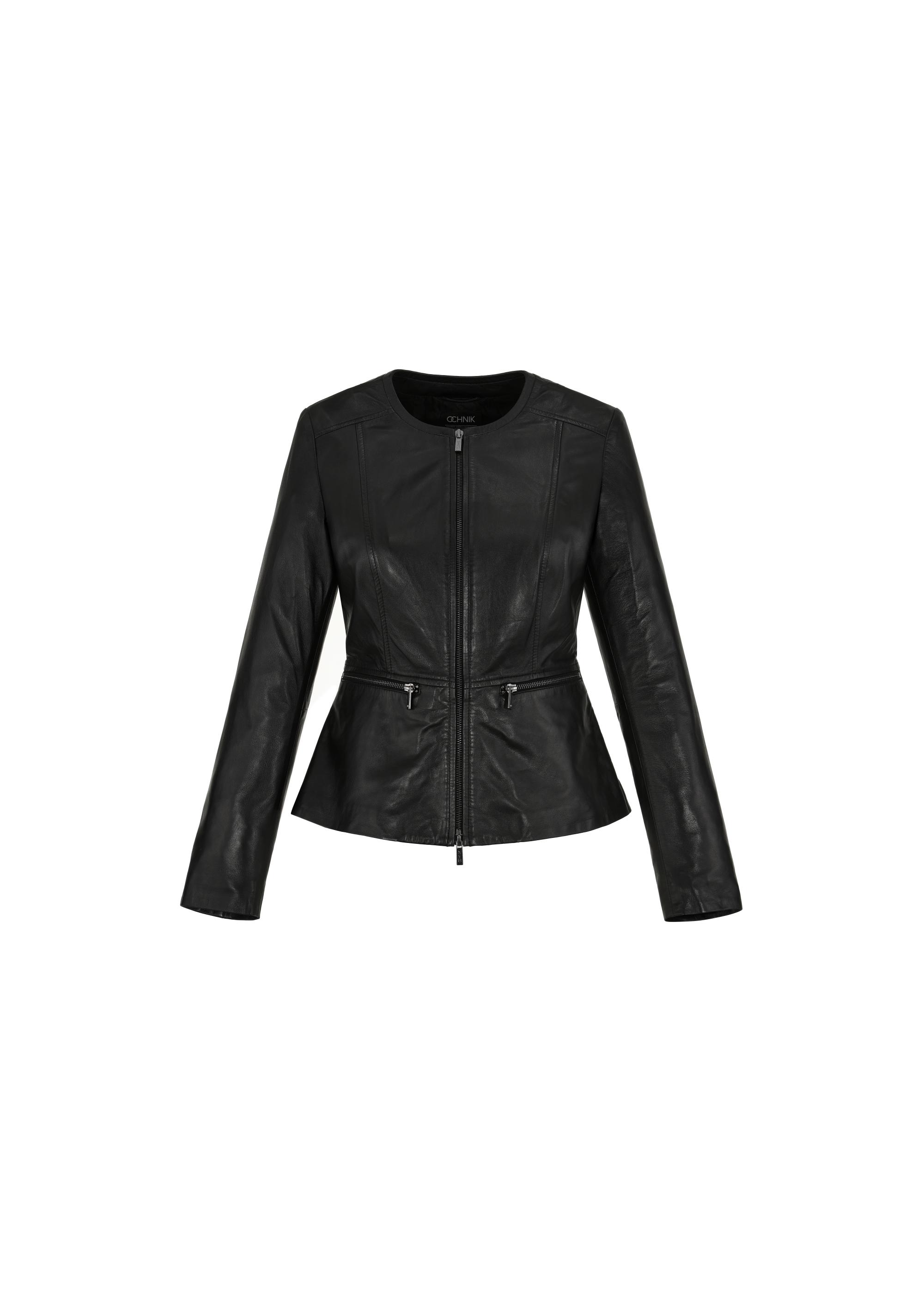 Black waisted leather jacket for women KURDS-0484-1040(W24)-04