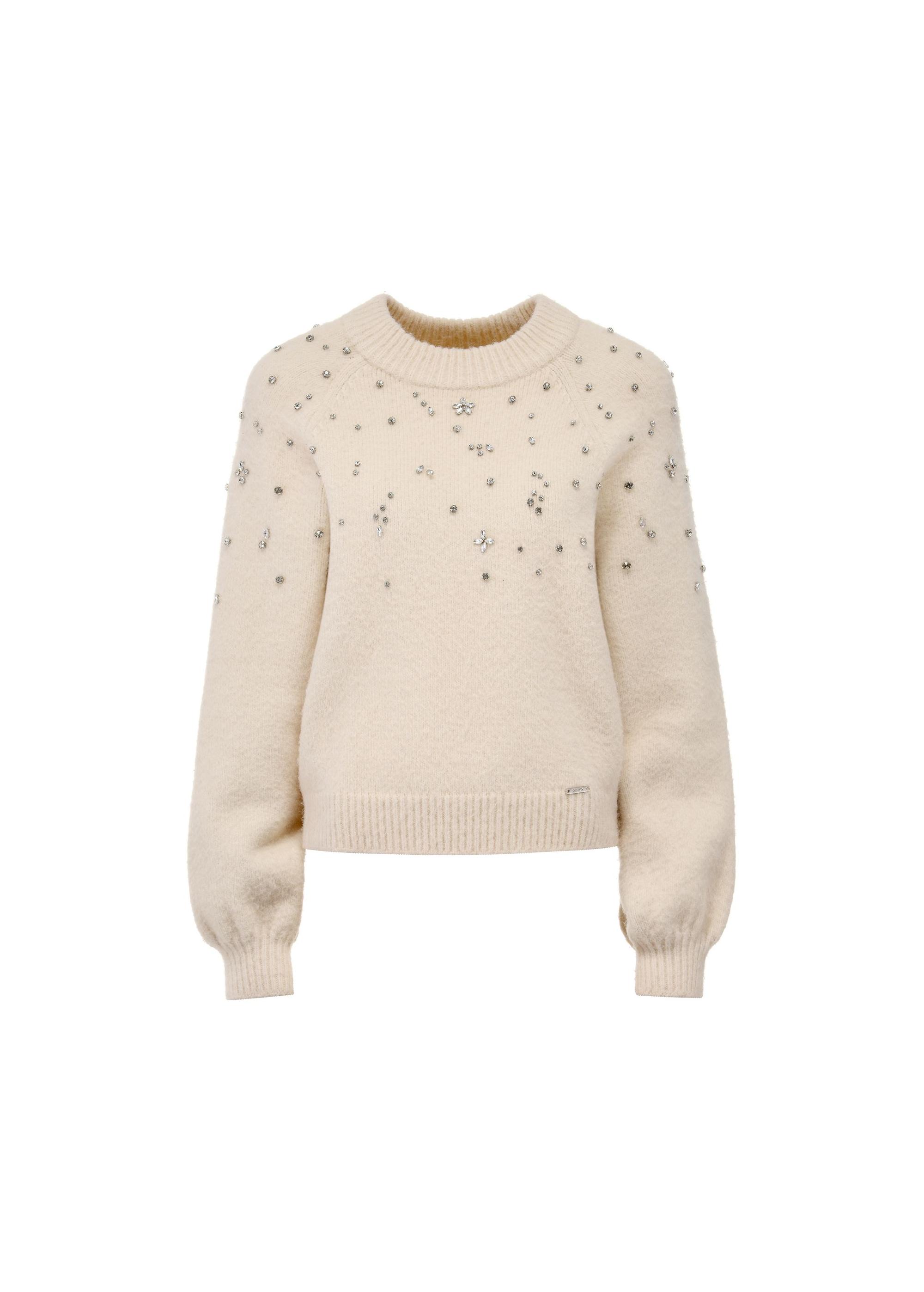 Beige women's sweater with crystal decorations SWEDT-0225-80(Z24)