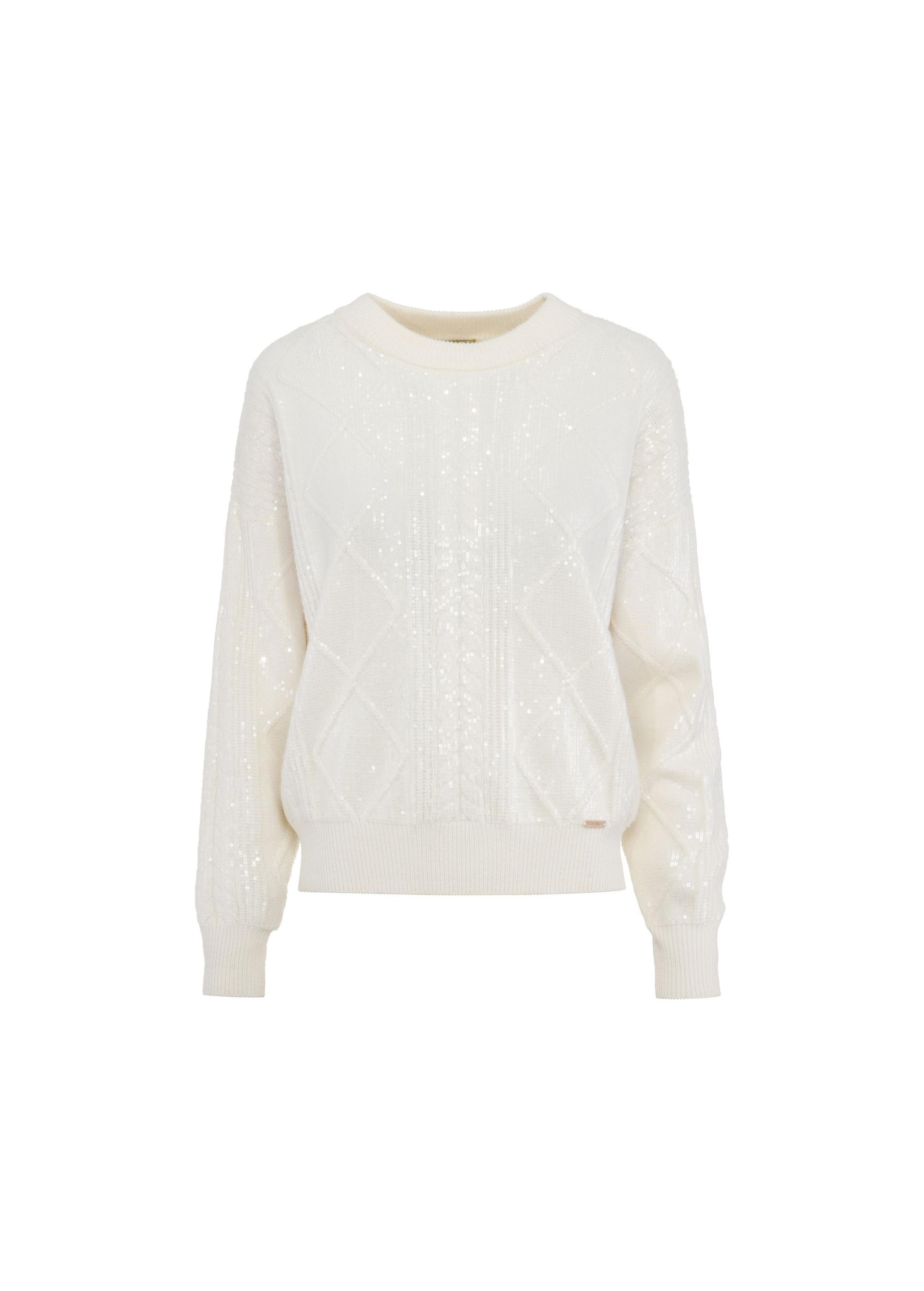 Cream women's sweater with sequins SWEDT-0227-12(Z24)-02