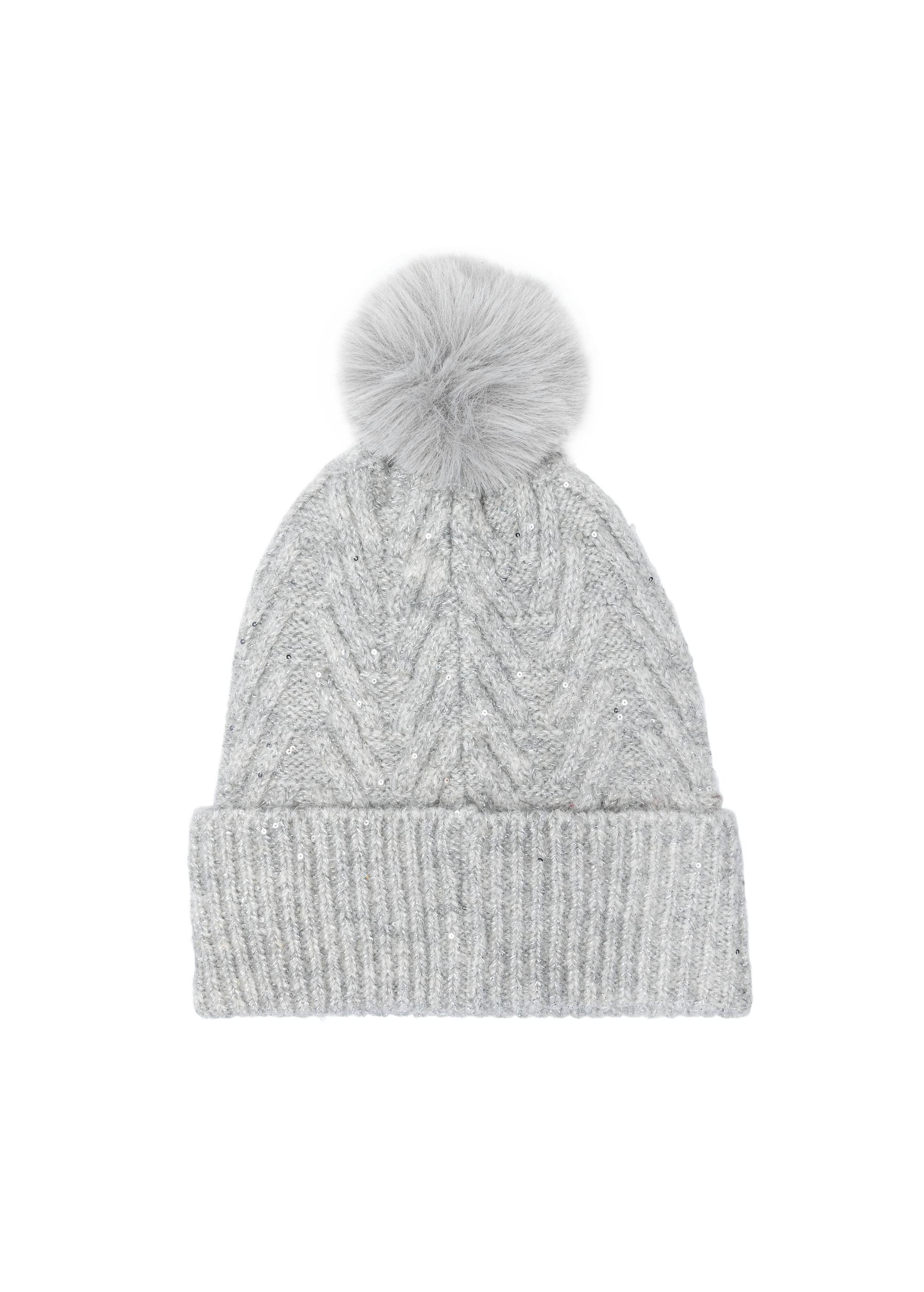 Gray women's hat with a pompom CZADT-0175-91(Z24)-02