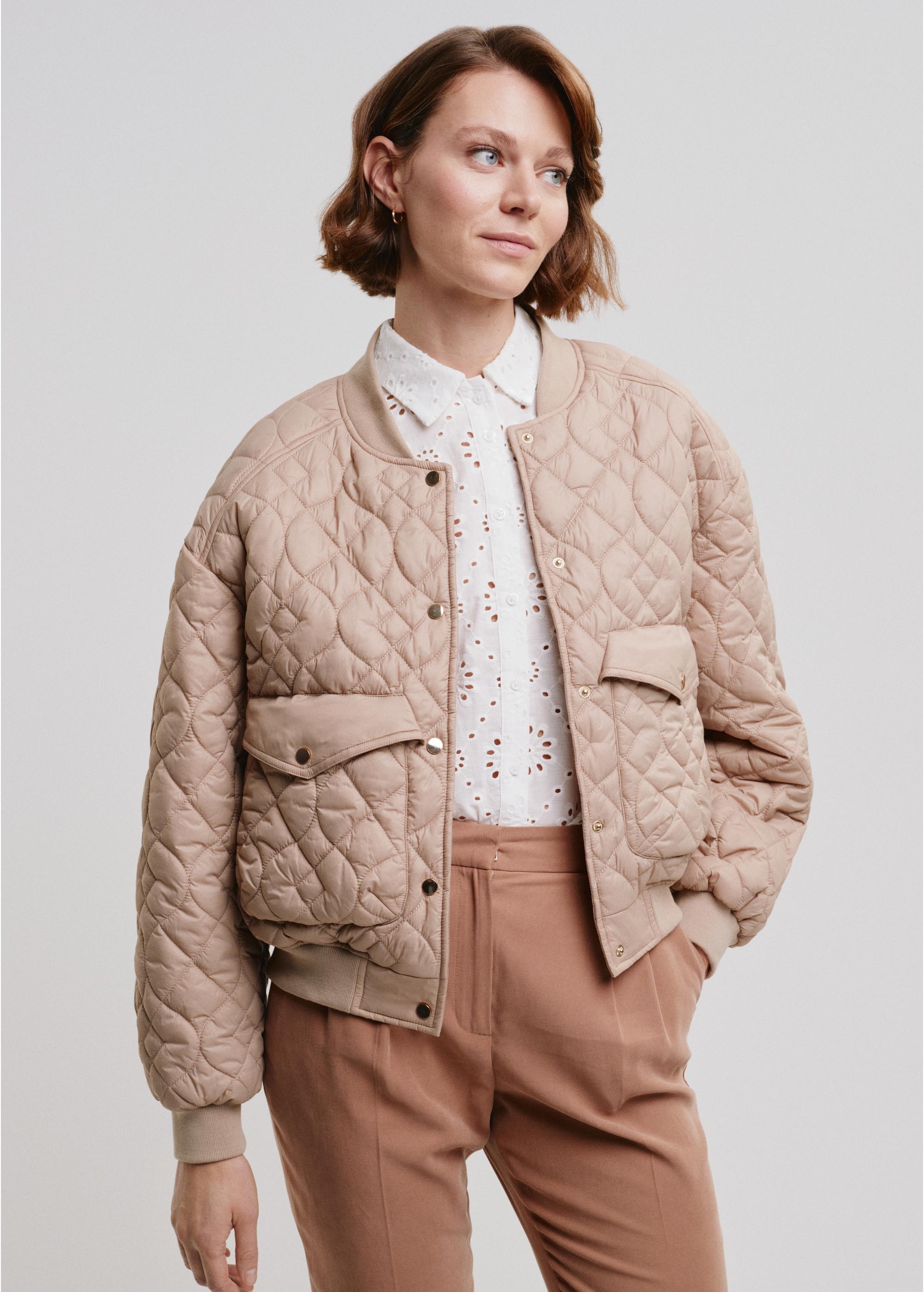 Beige quilted jacket for women KURDT-0507-81(W24)-01