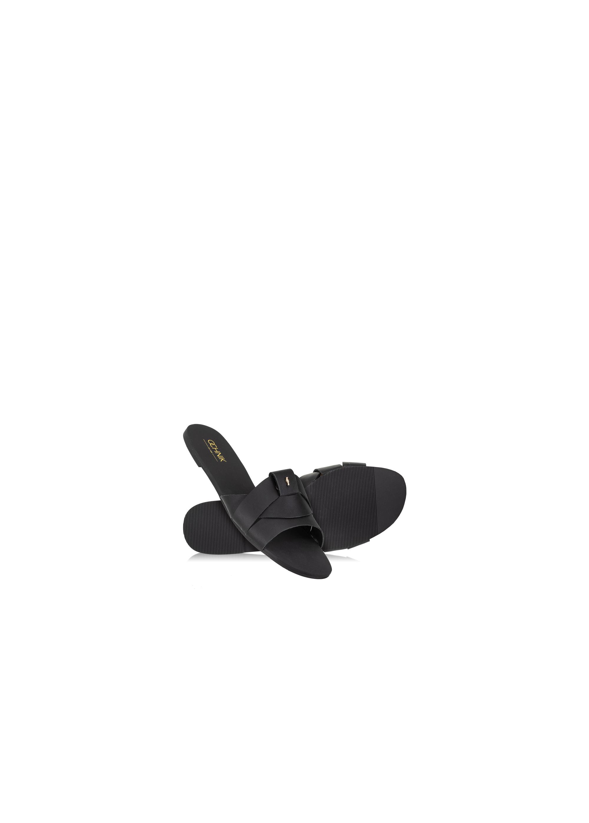 Black leather women's flip-flops with braided BUTYD-0903-99(W24)-02