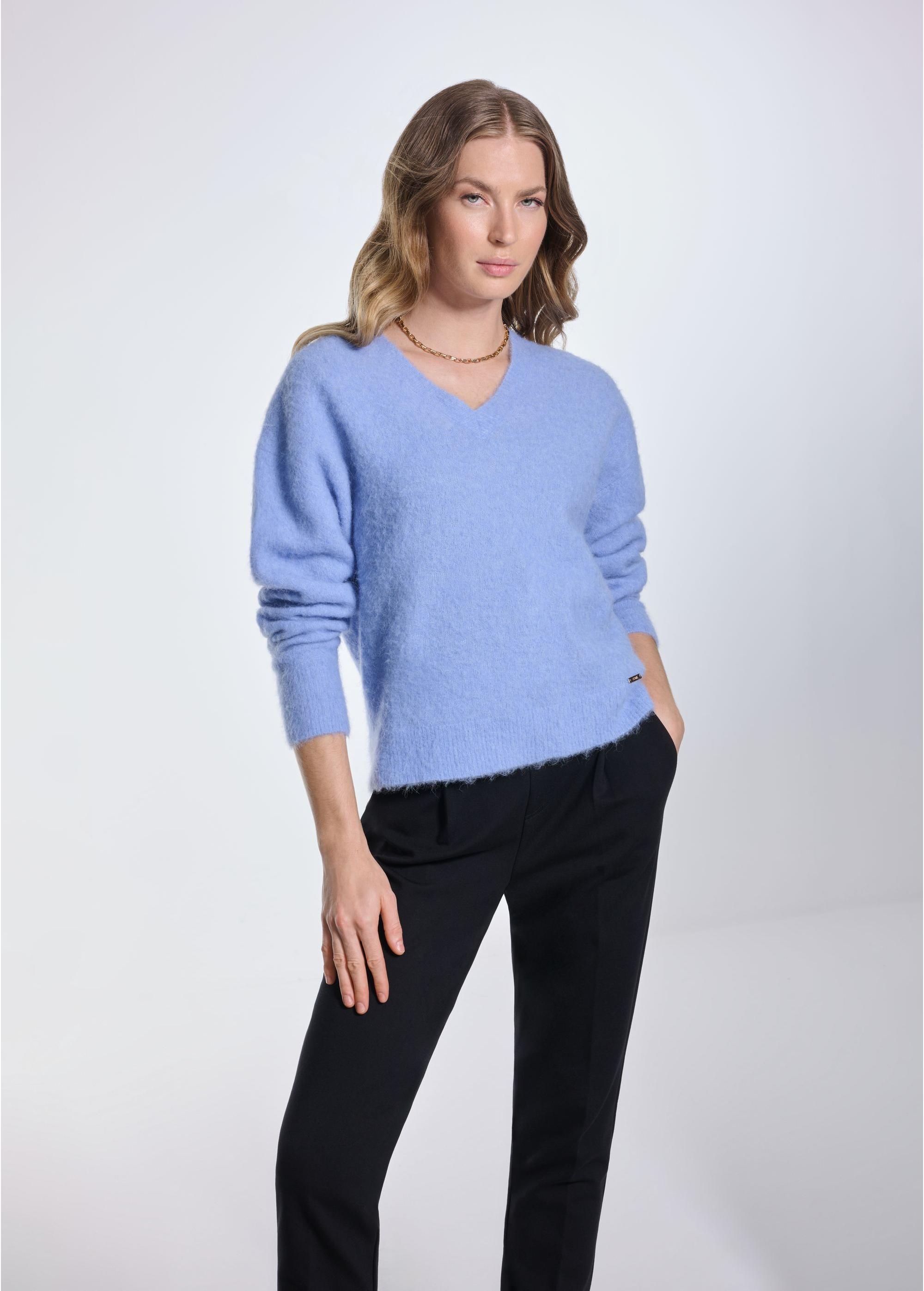 Blue woolen women's sweater SWEDT-0215-60(Z24)-03