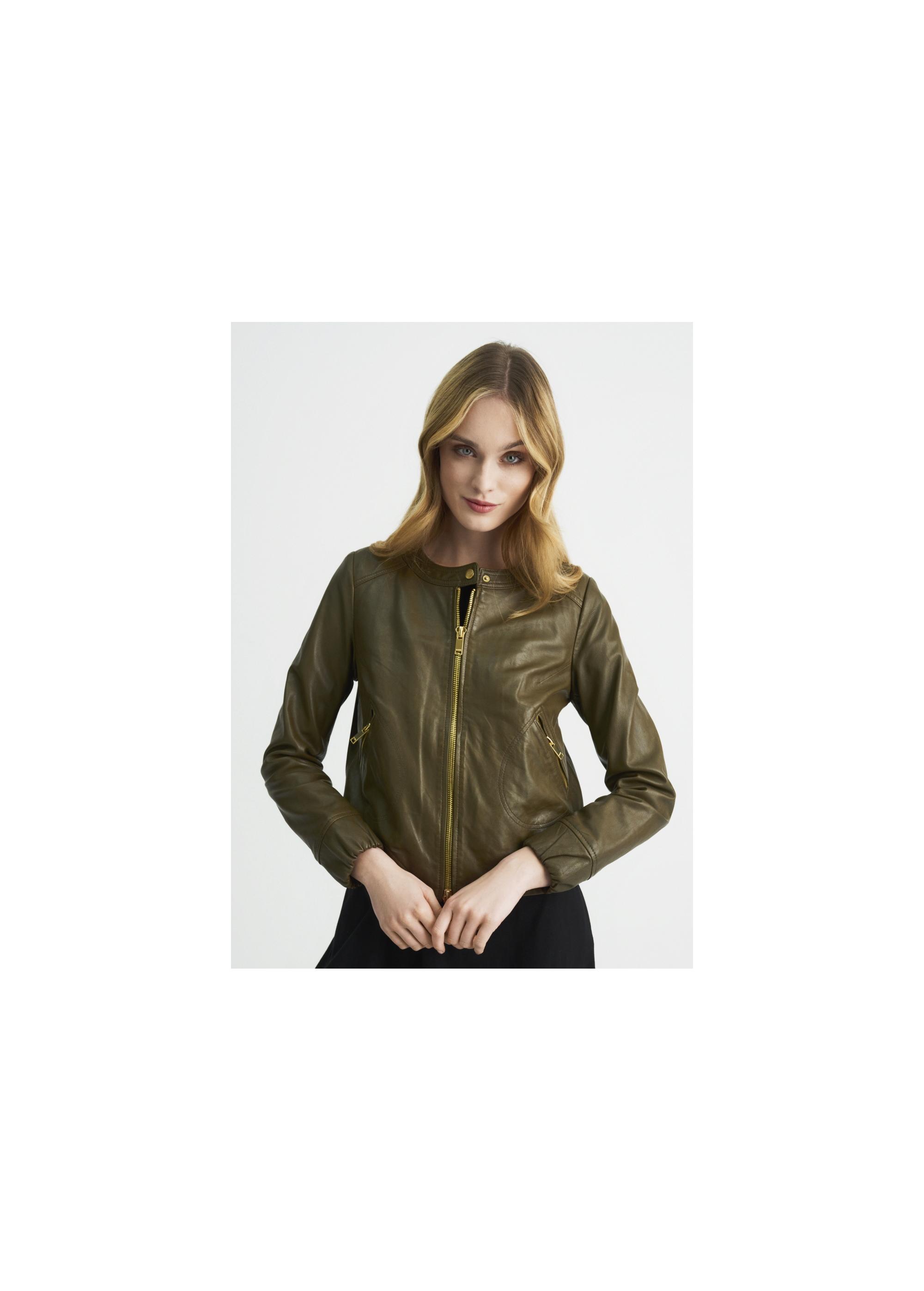 Women's leather jacket in khaki color KURDS-0342-1213(W22)-01