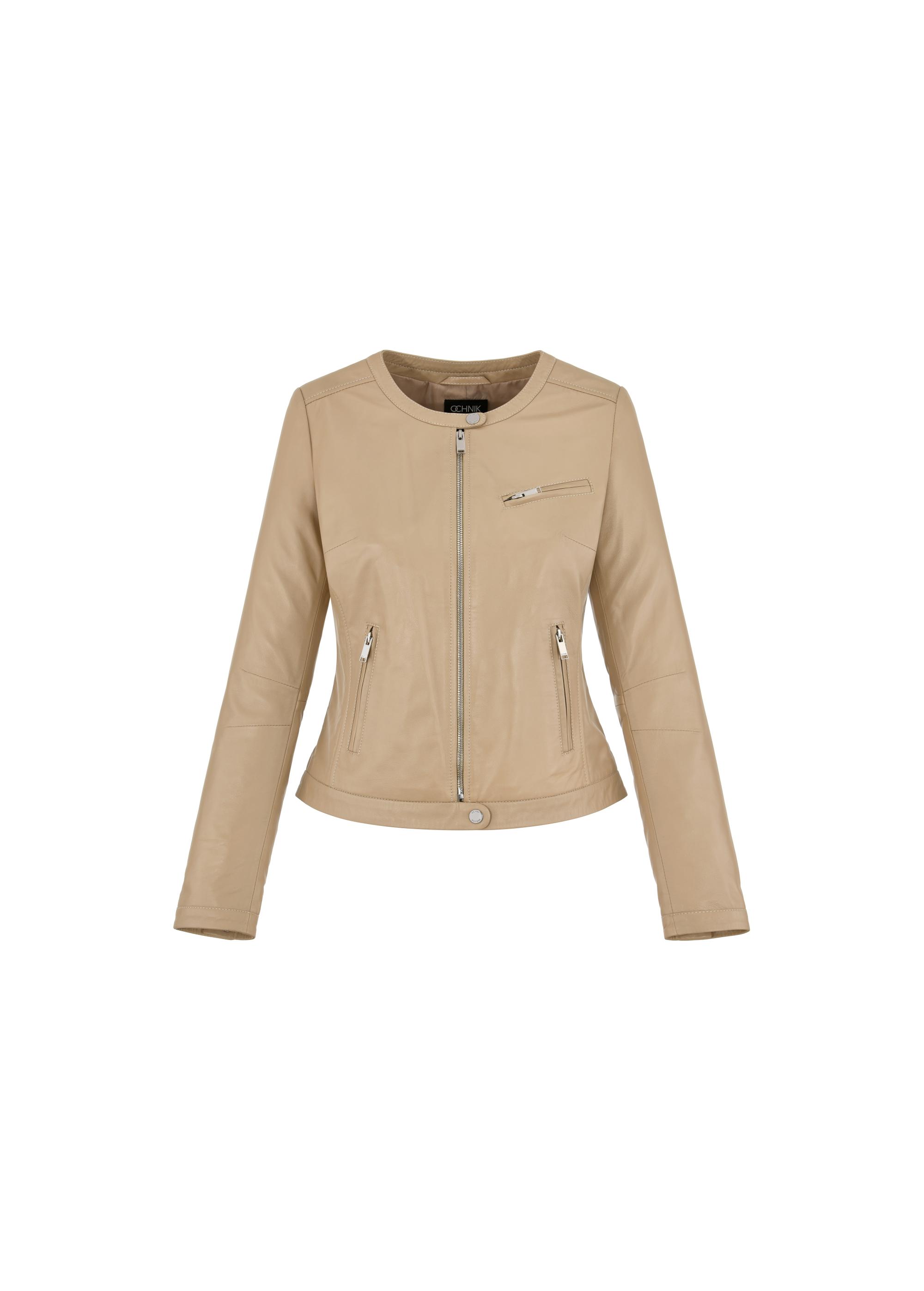 Women's beige leather jacket KURDS-0154-1187(W24)-03