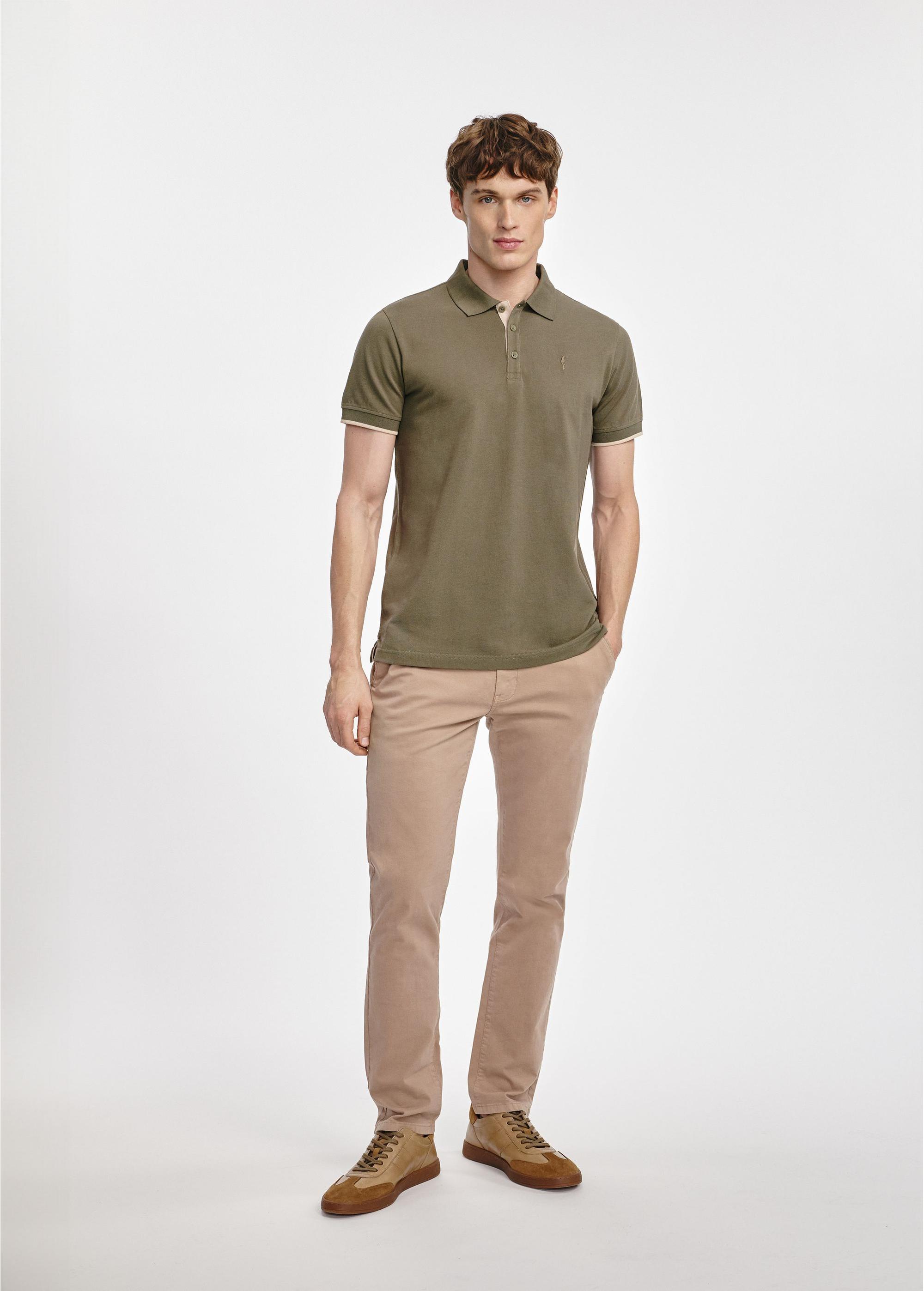 Khaki men's cotton polo shirt POLMT-0045B-55(W25)-01