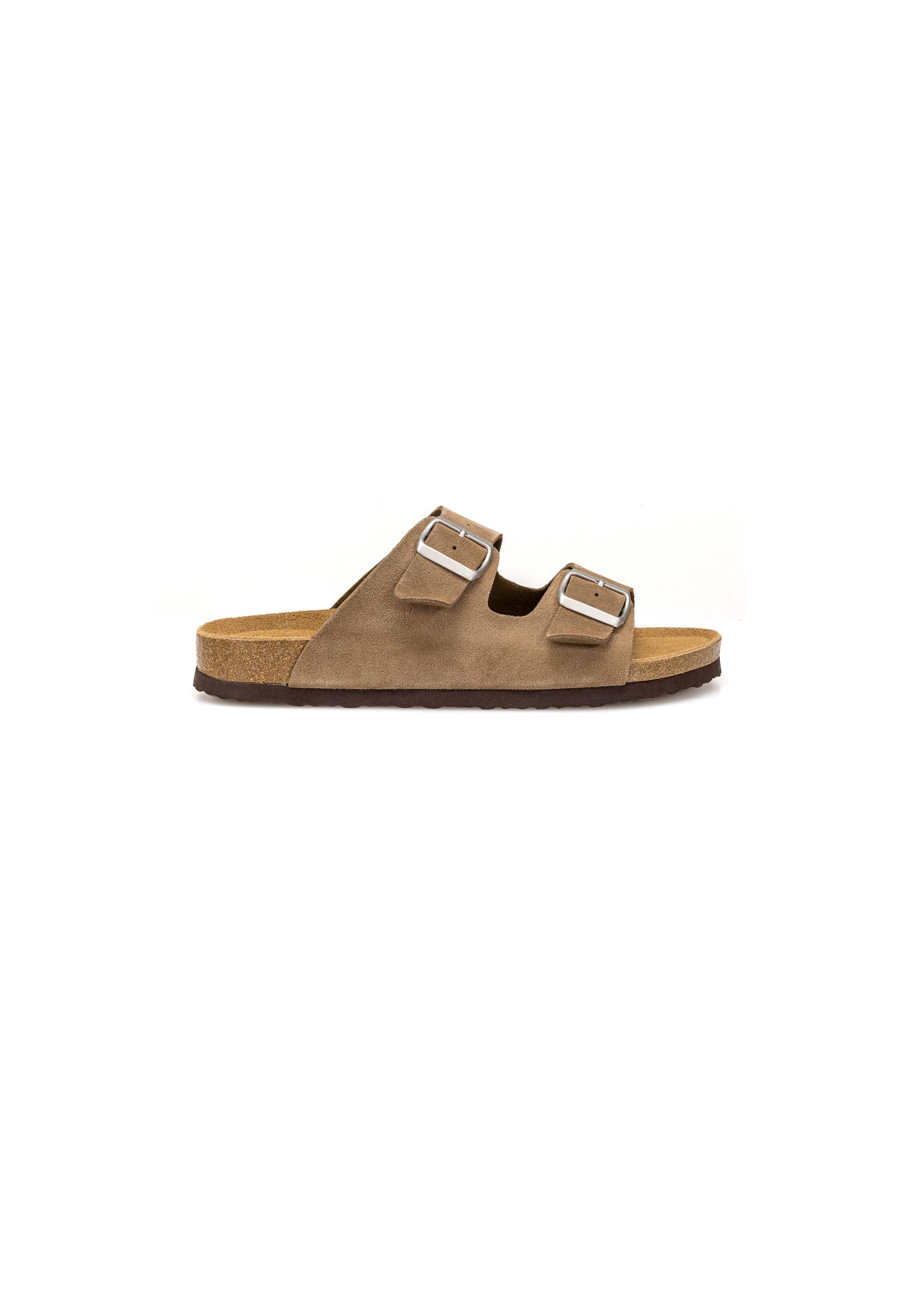 Dark beige leather men's flip-flops BUTYM-0495-82(W25)-01