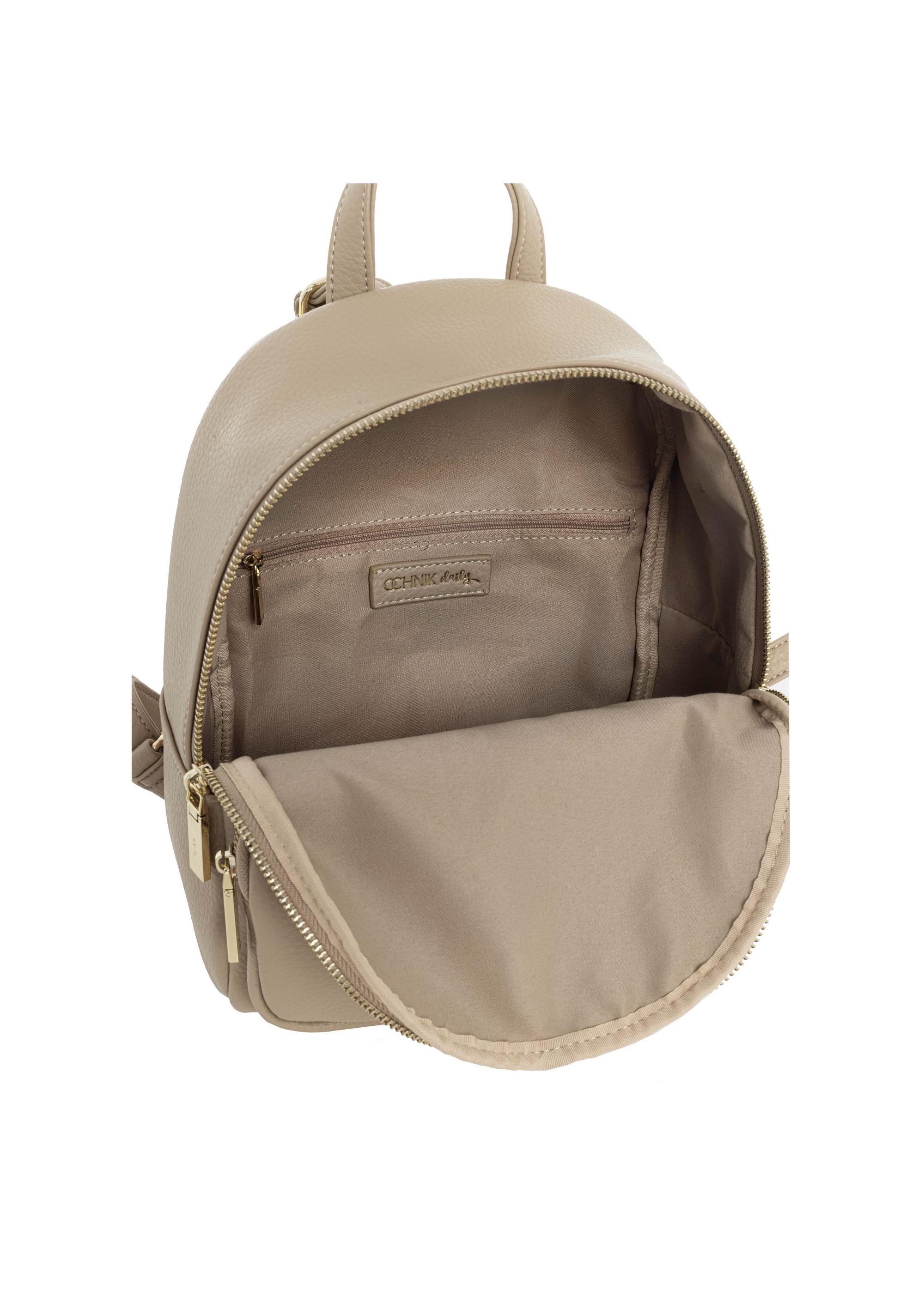 Beige women's backpack made of imitation leather TOREC-1014-81(W25)-05