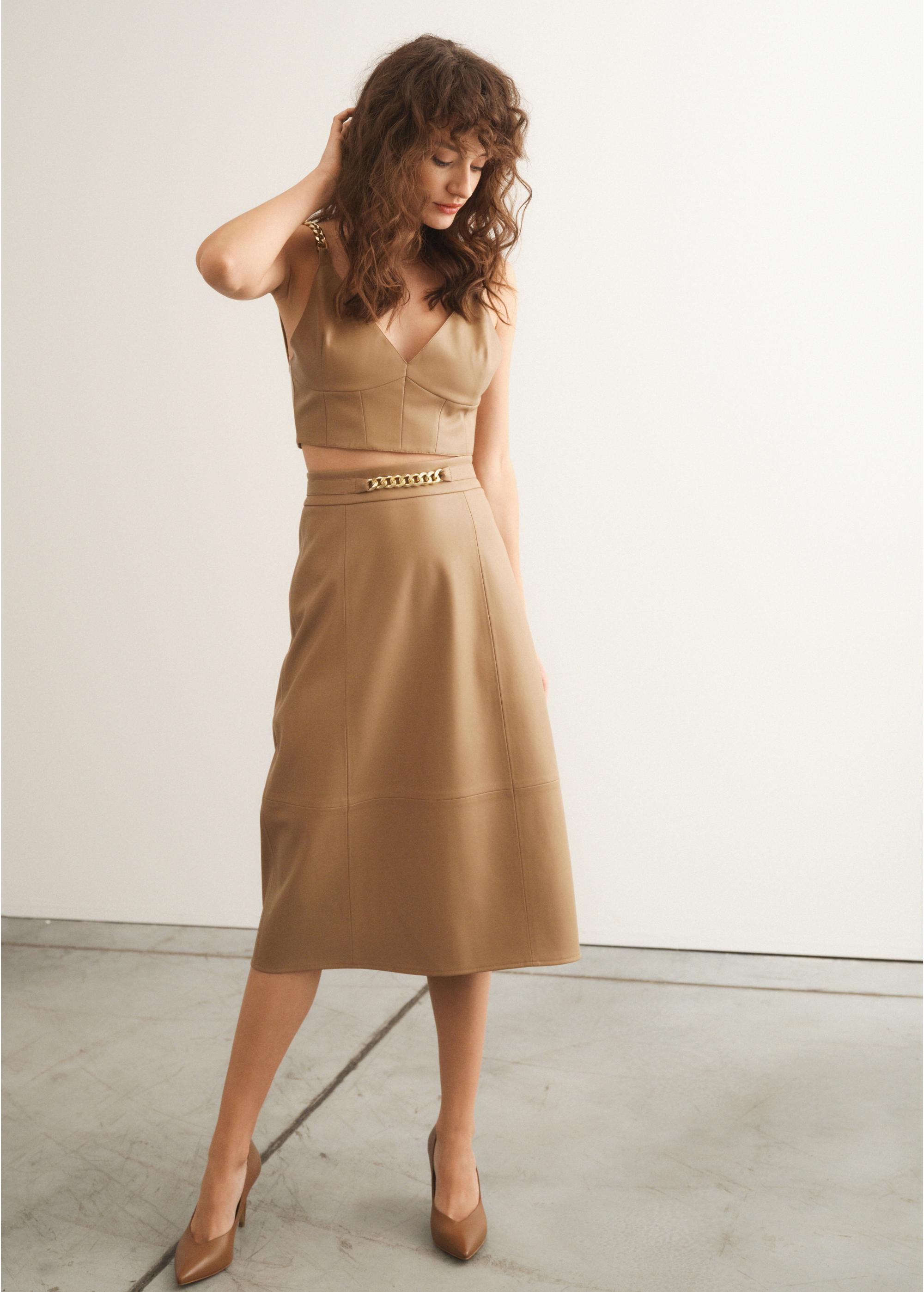 Beige imitation leather skirt SPCDP-0002-81(W23)-03