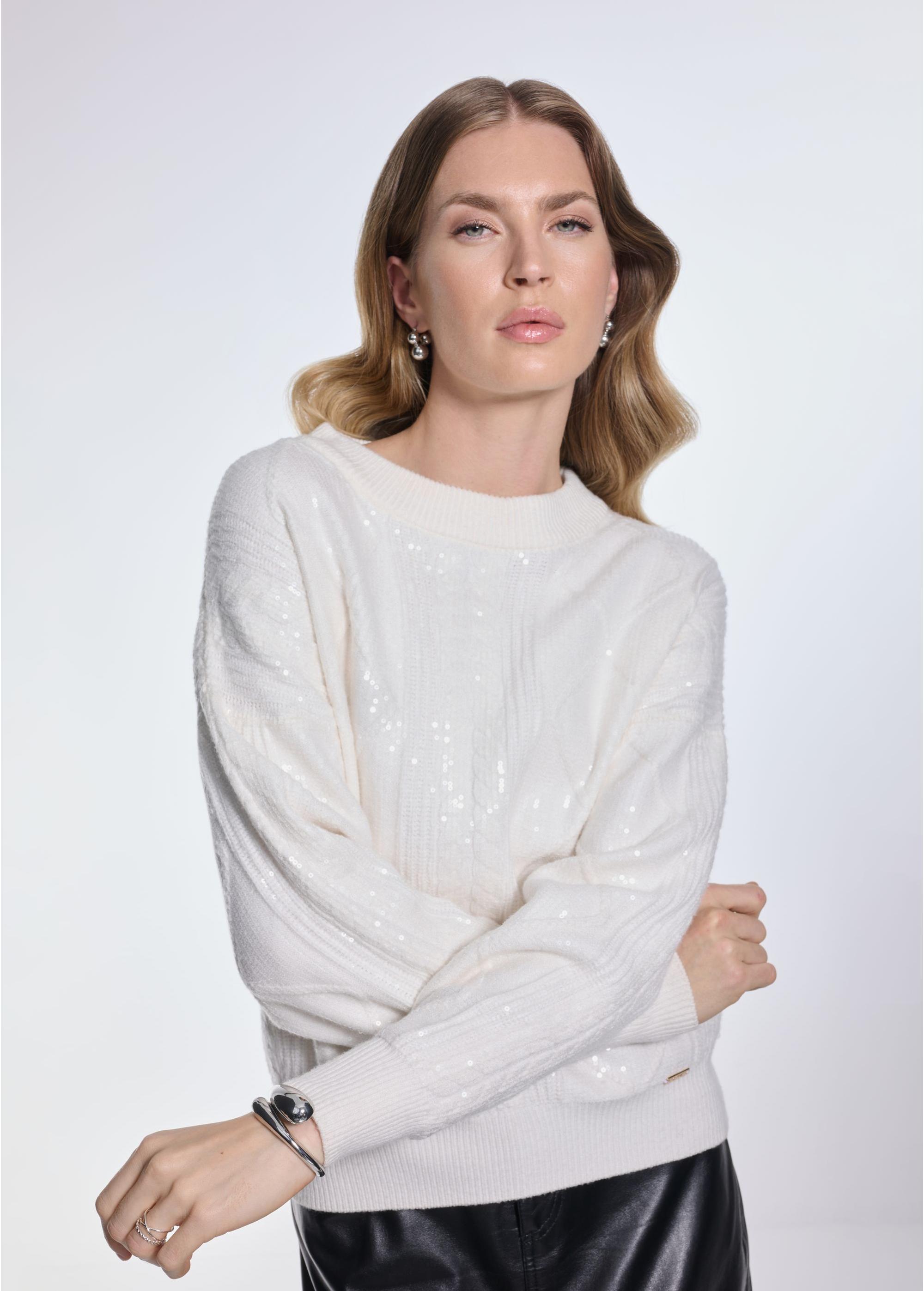 Cream women's sweater with sequins SWEDT-0227-12(Z24)-02