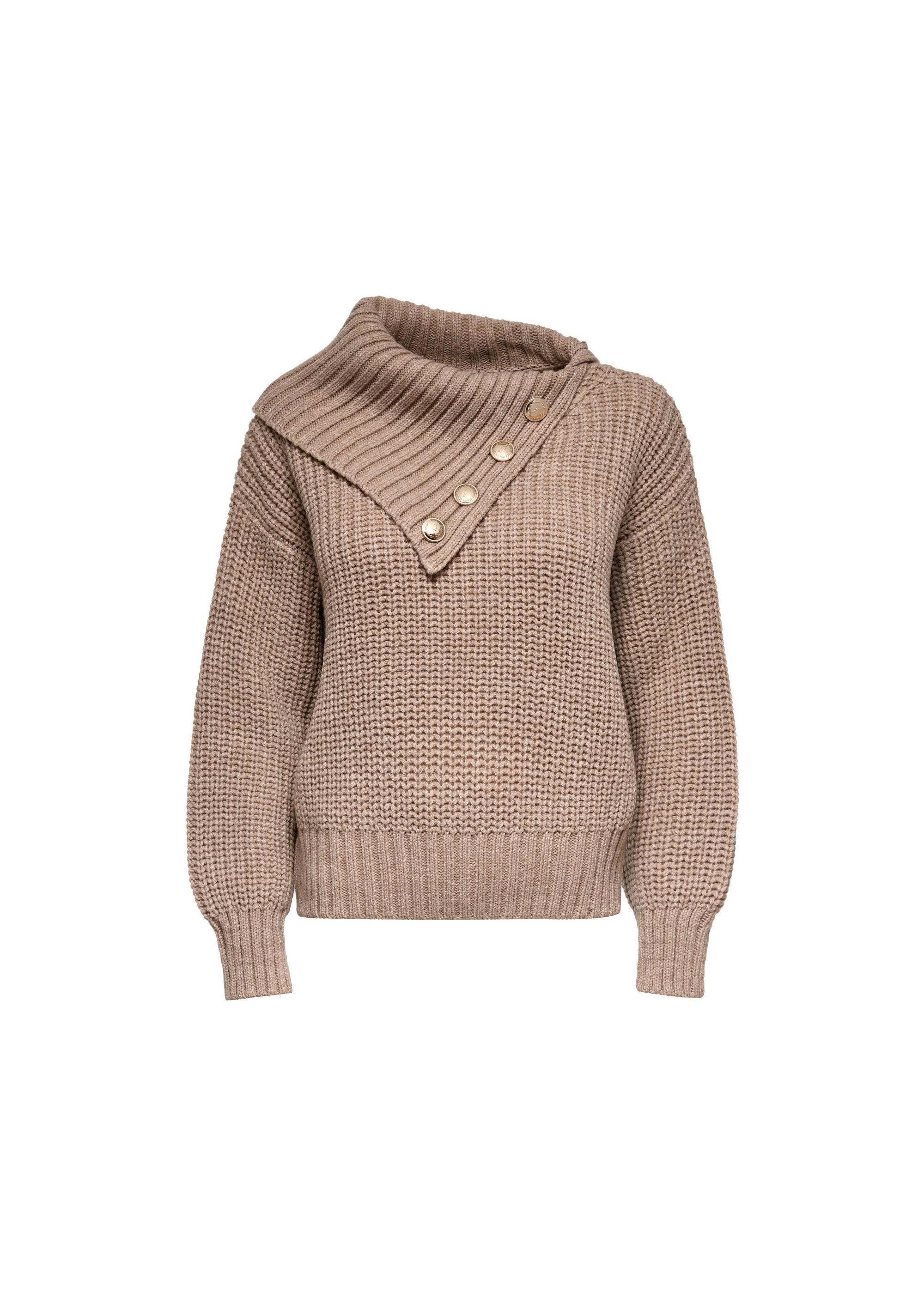 Women's camel sweater with collar SWEDT-0218-24(Z24)-05