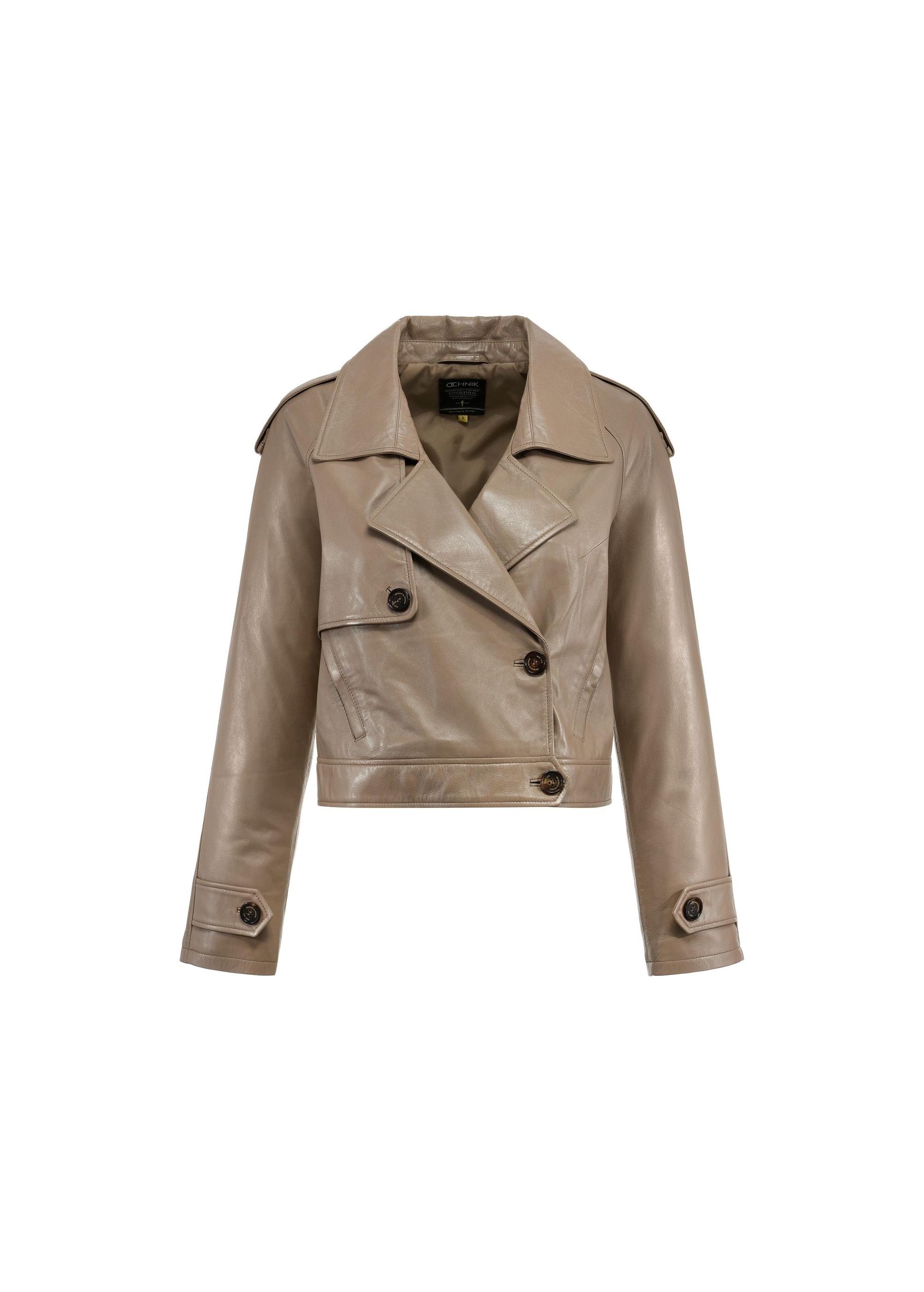 Beige leather short women's jacket KURDS-0511-2835(W25)