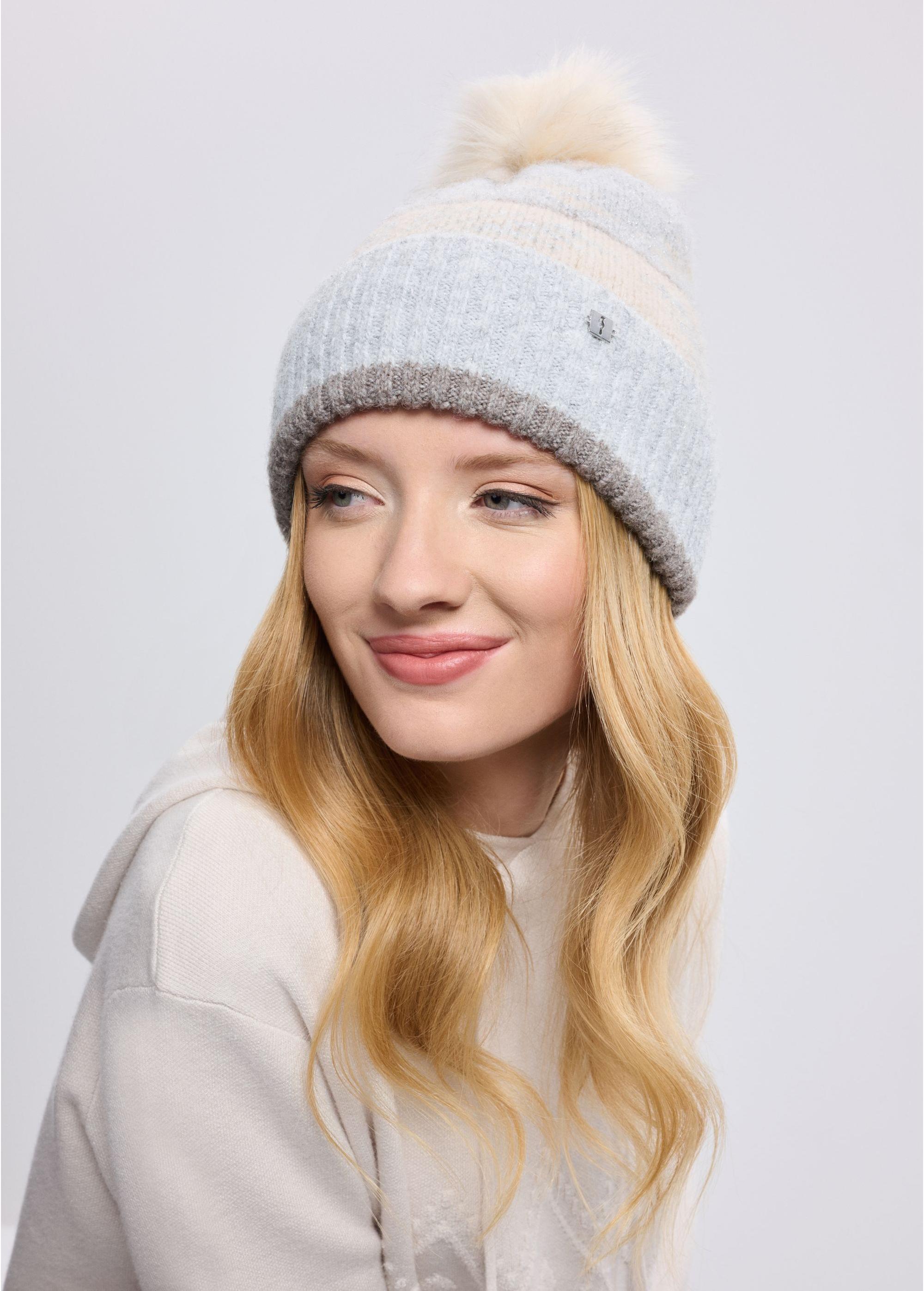 Women's winter hat with stripes CZADT-0190-61(Z24)