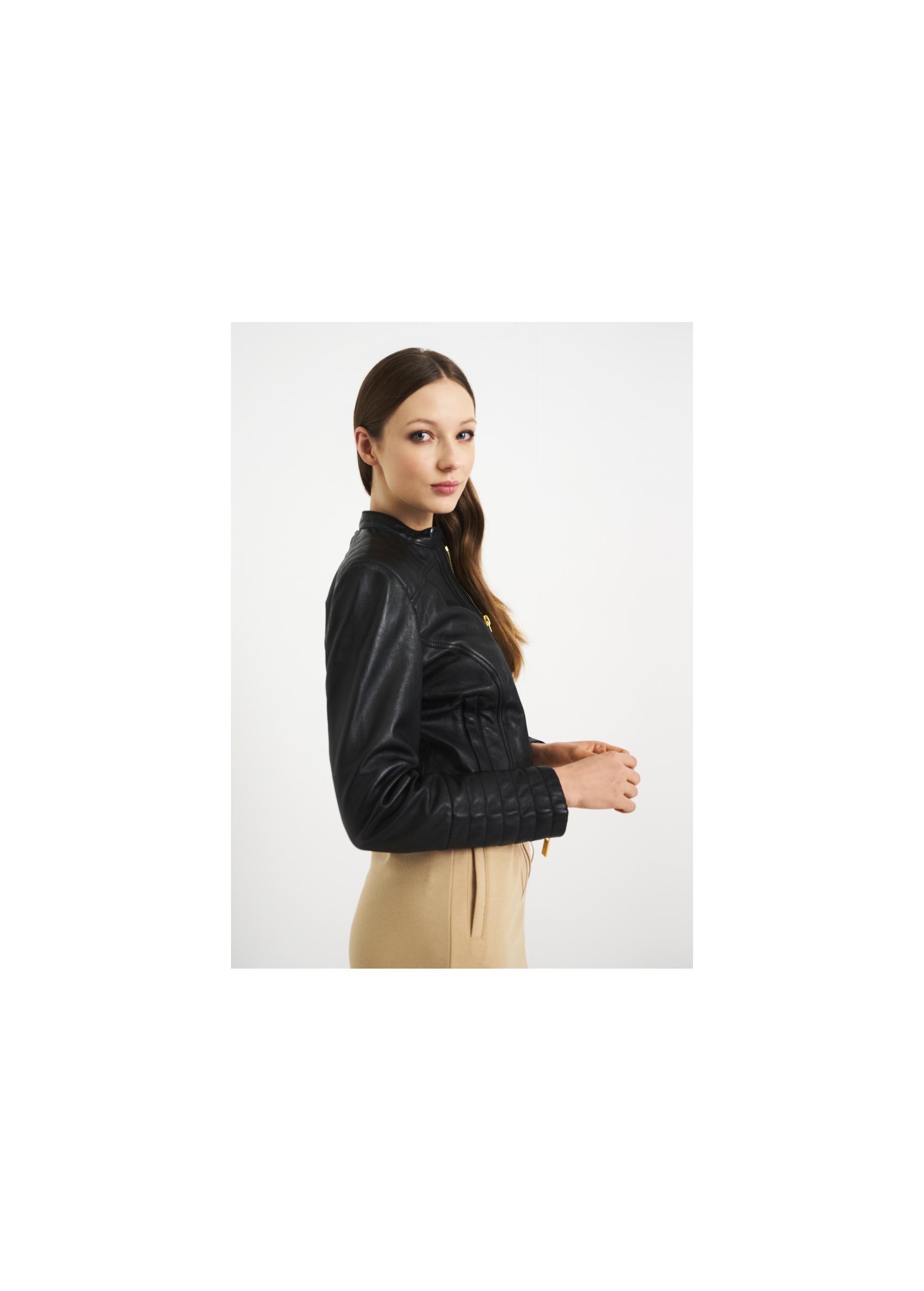 Women's leather jacket with stitching KURDS-0322-1211(KS)-04