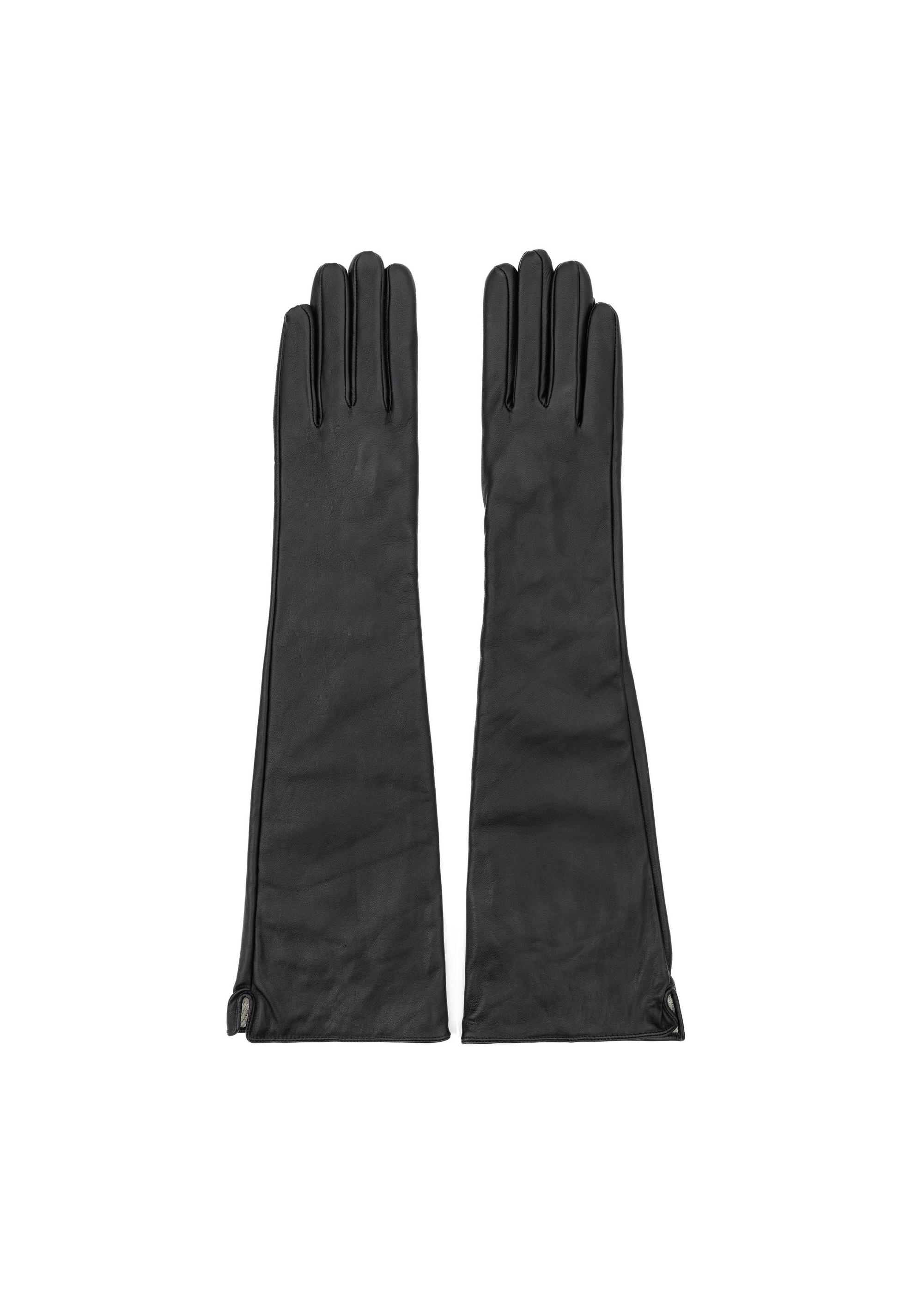 Long black leather women's gloves REKDS-0088-99(Z24)