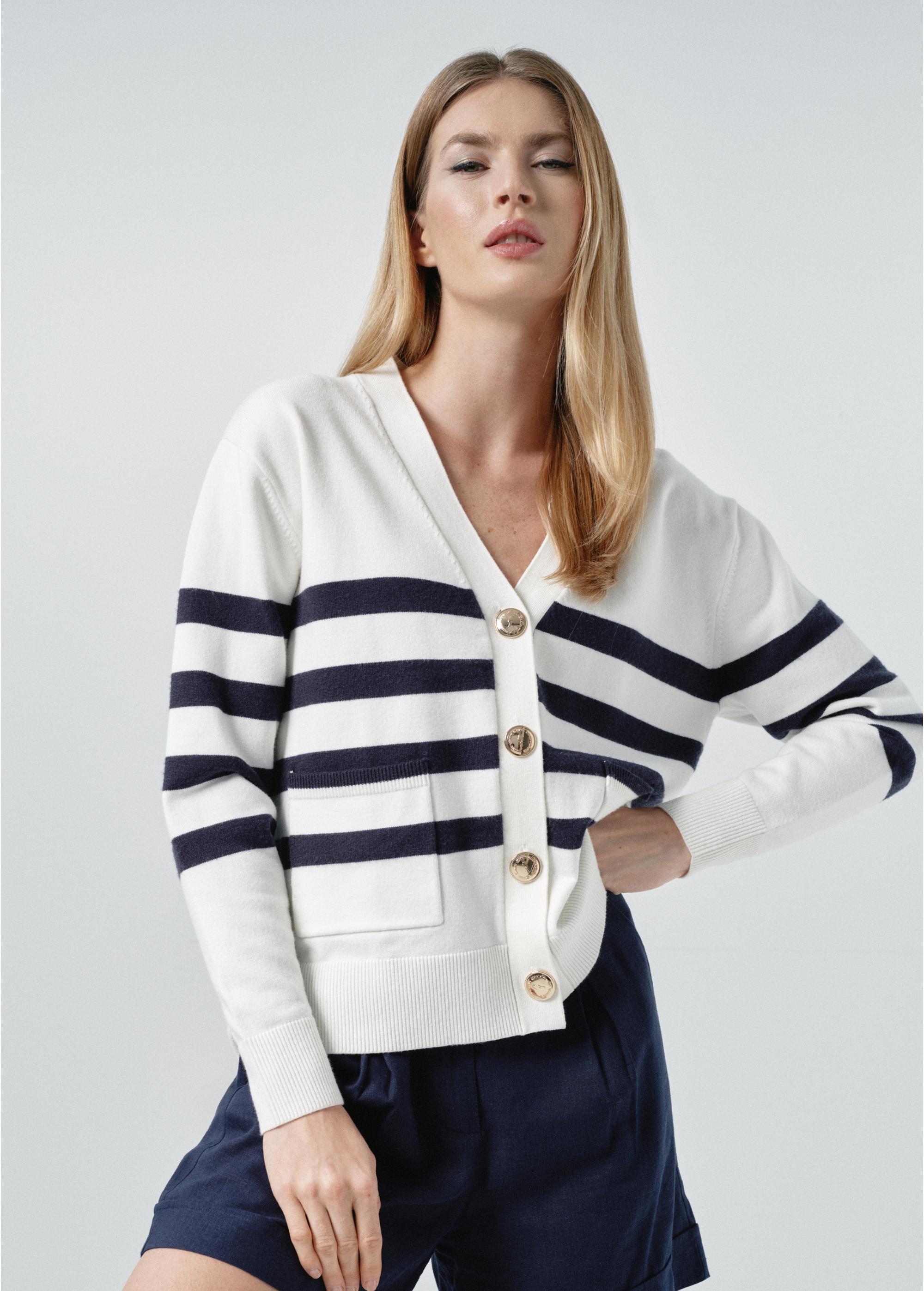 White striped cardigan for women KARDT-0040-11(W24)-01