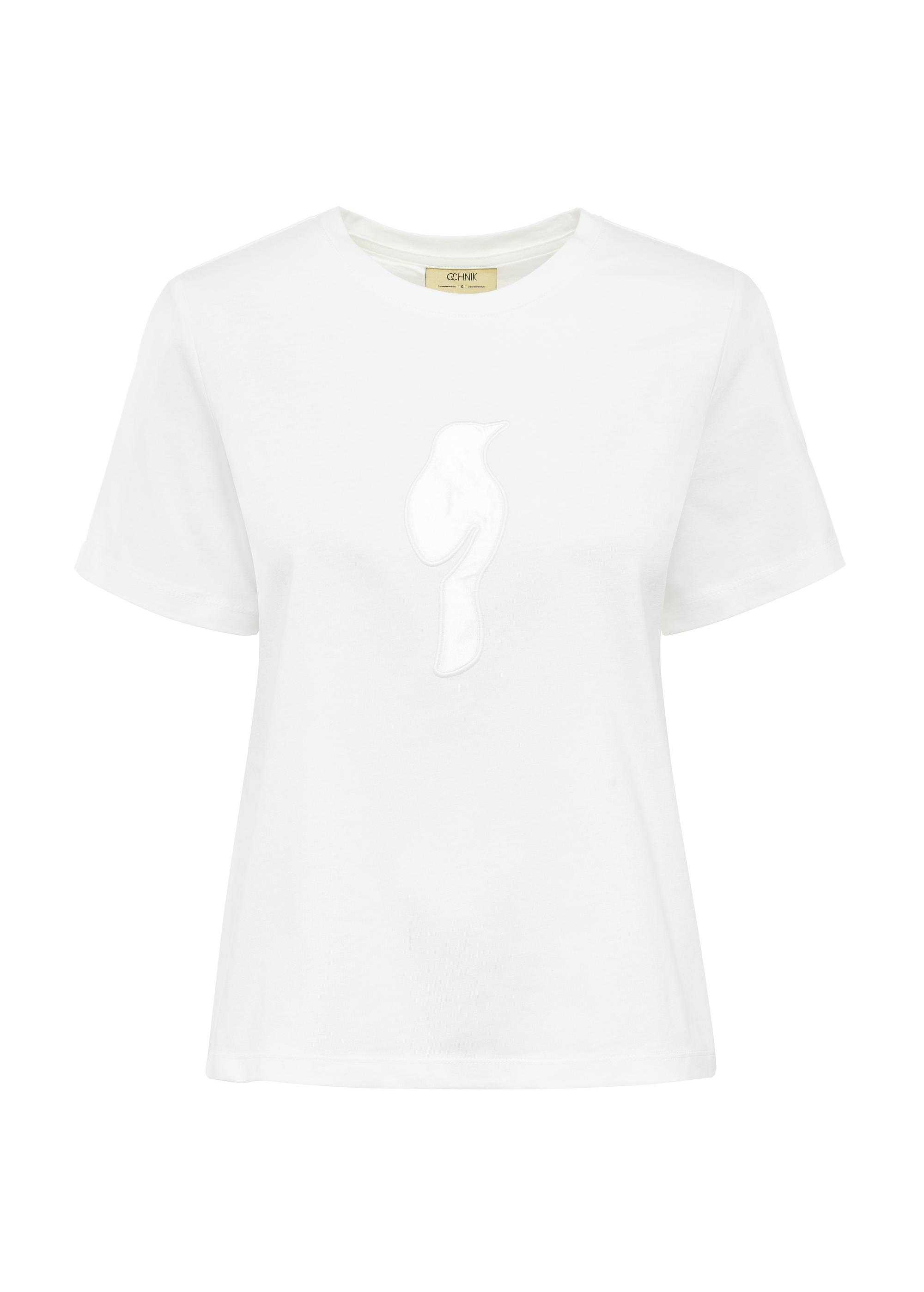 Cream women's T-shirt with logo TSHDT-0137-12(W25)-04