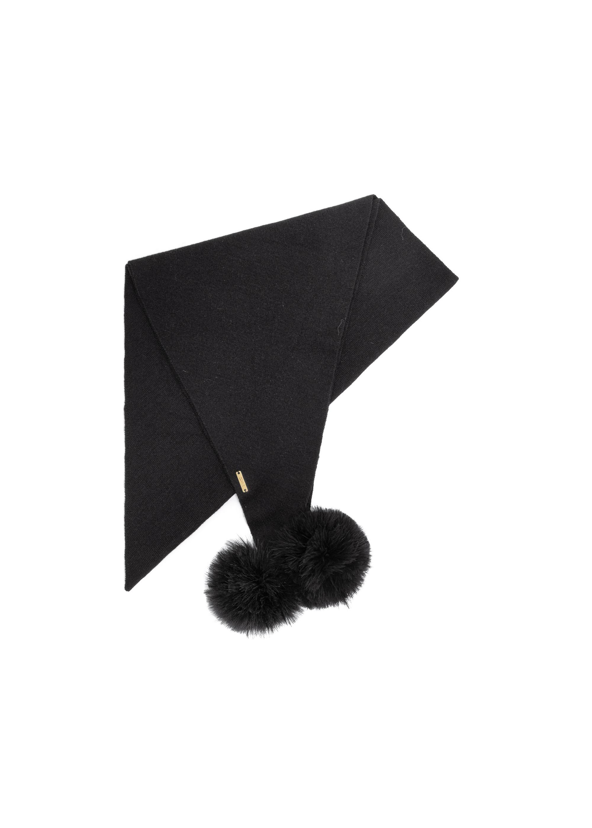 Black women's scarf with pompoms SZADT-0180-99(Z24)-02