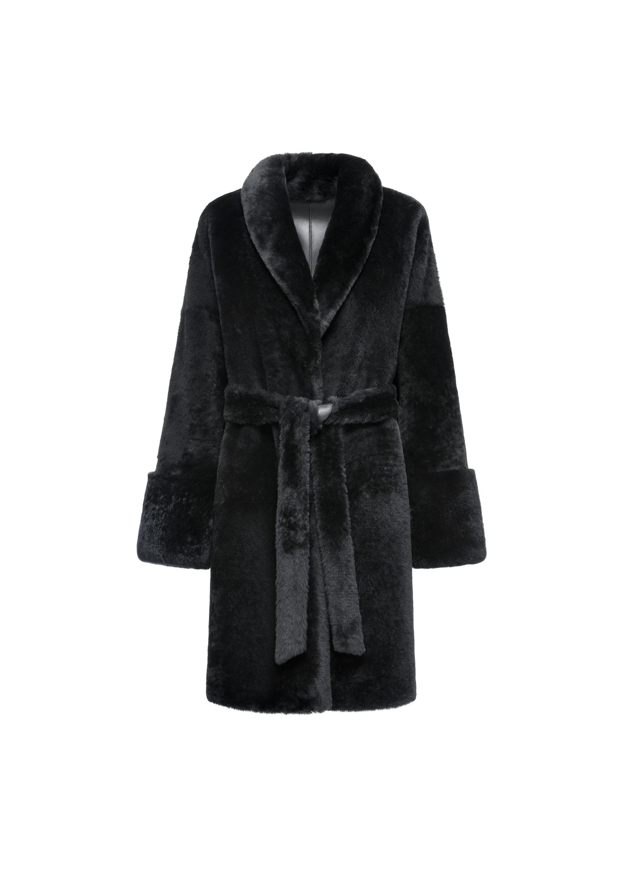 Leather black double-sided women's sheepskin coat KOZDS-0081-5487(Z24)-05