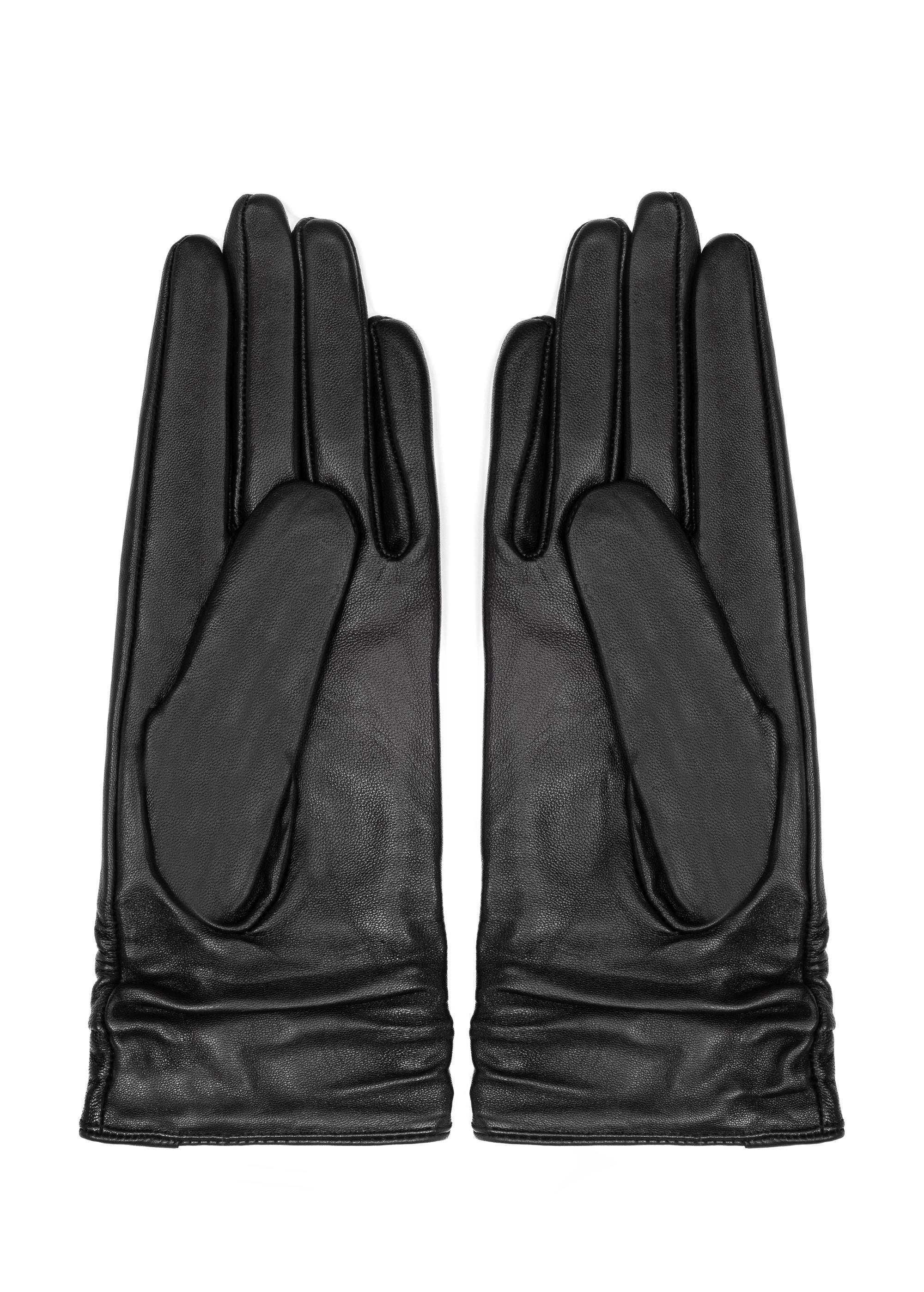 Women's black leather gloves REKDS-0032-99(Z24)