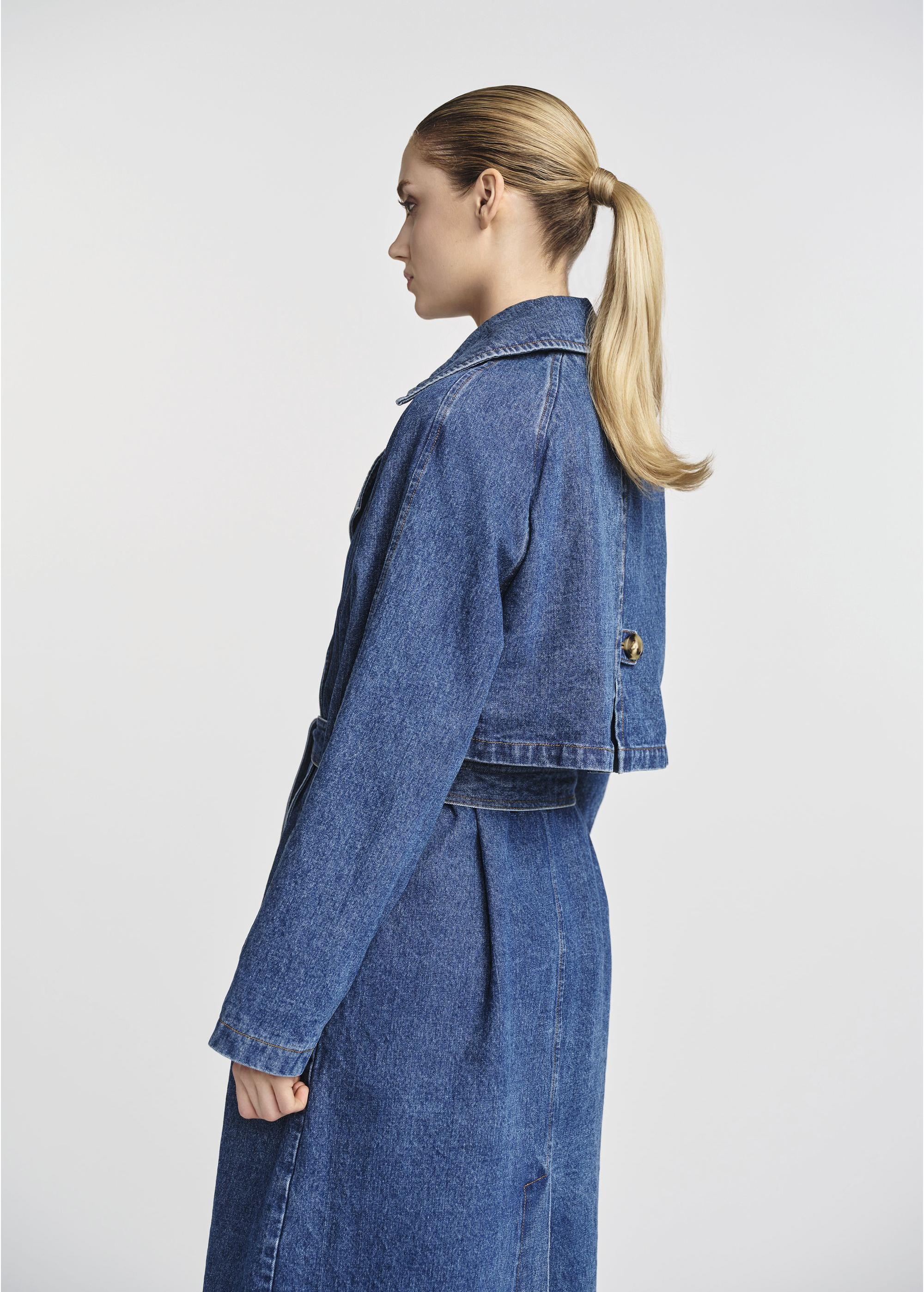 Women's denim jacket in the form of a coat KURDT-0566-69(W25)-03