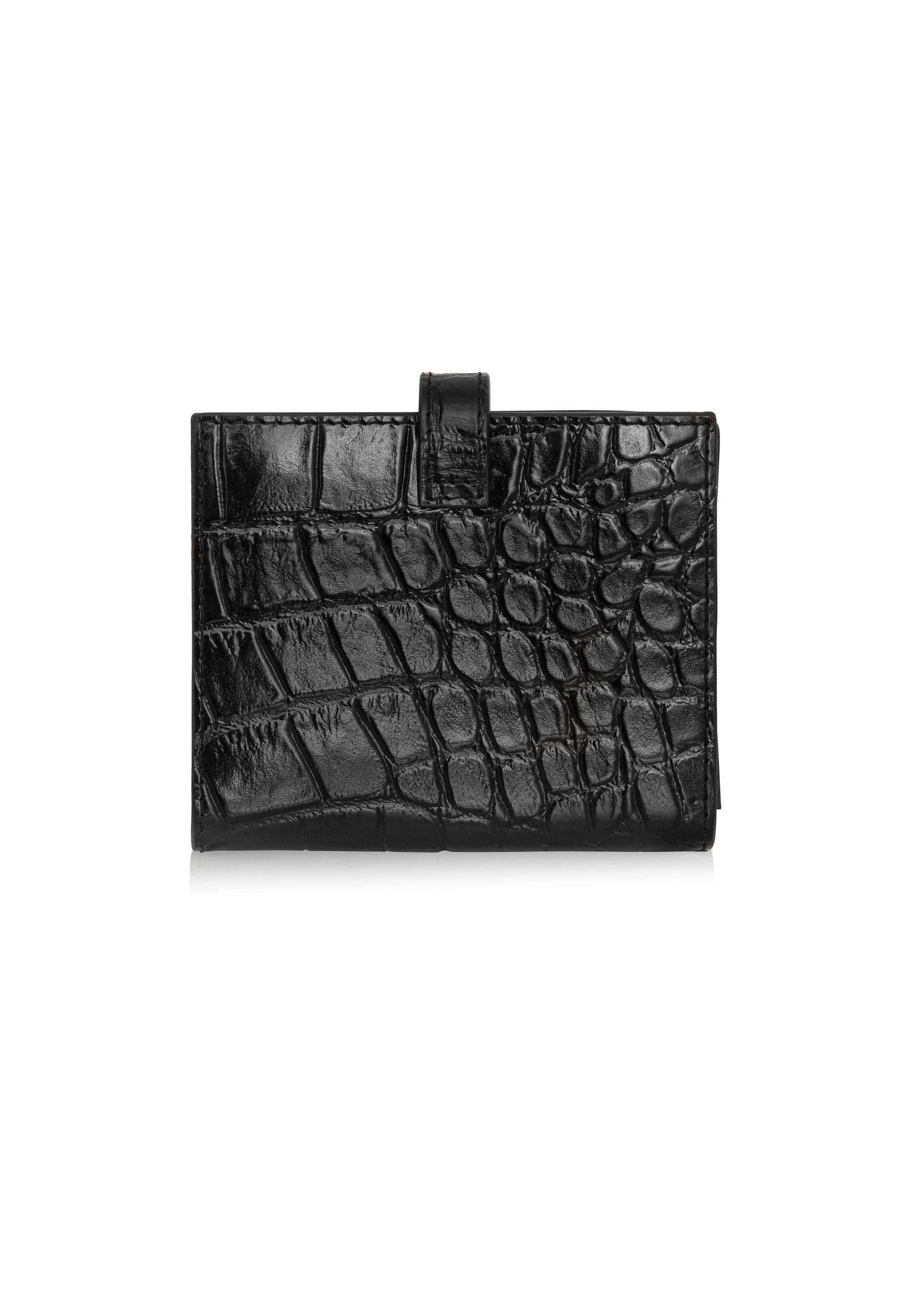 Black leather small wallet with croco motif PORES-0920-99(Z24)-04