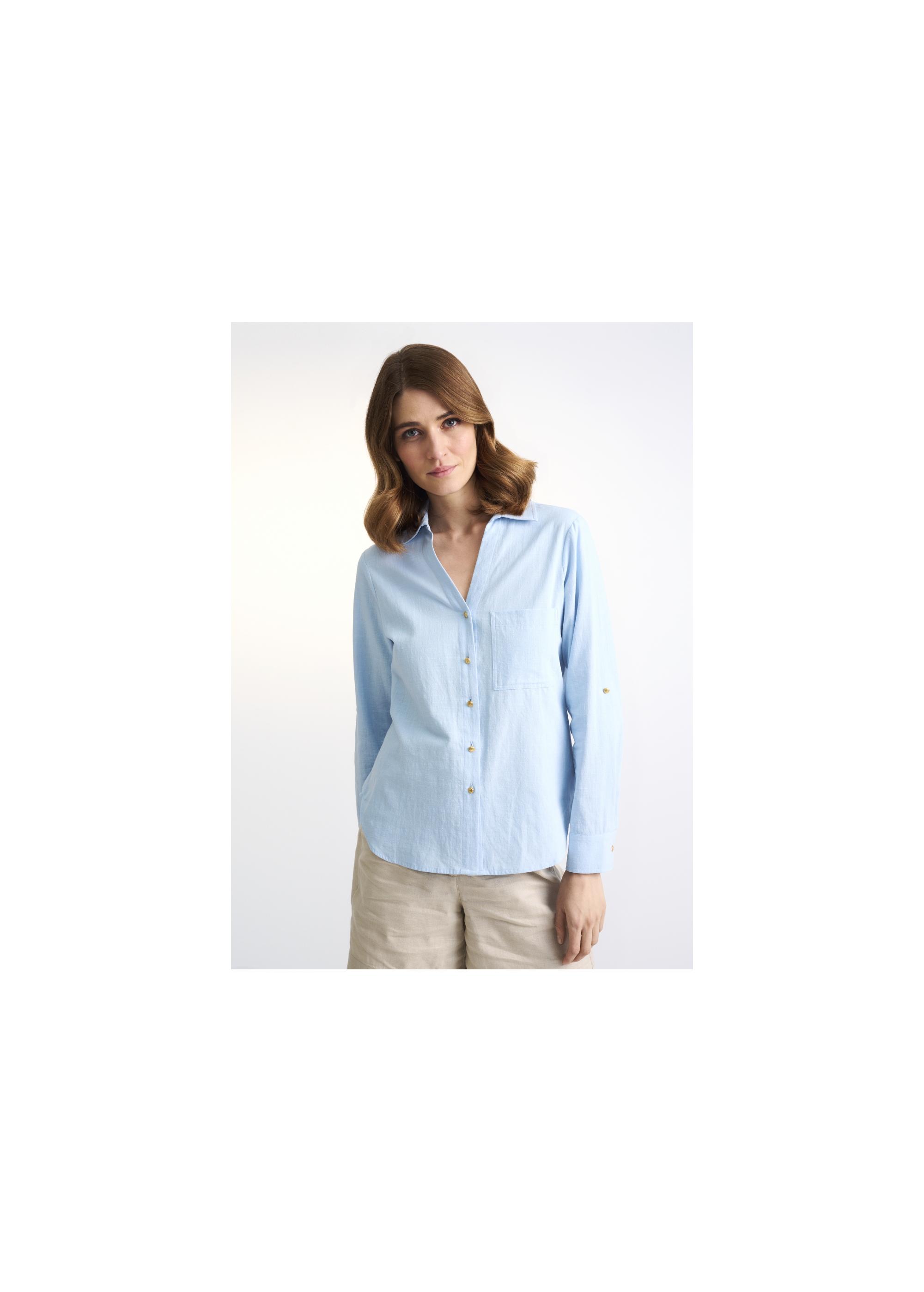 Blue cotton shirt for women KOSDT-0092-62(W22)-01