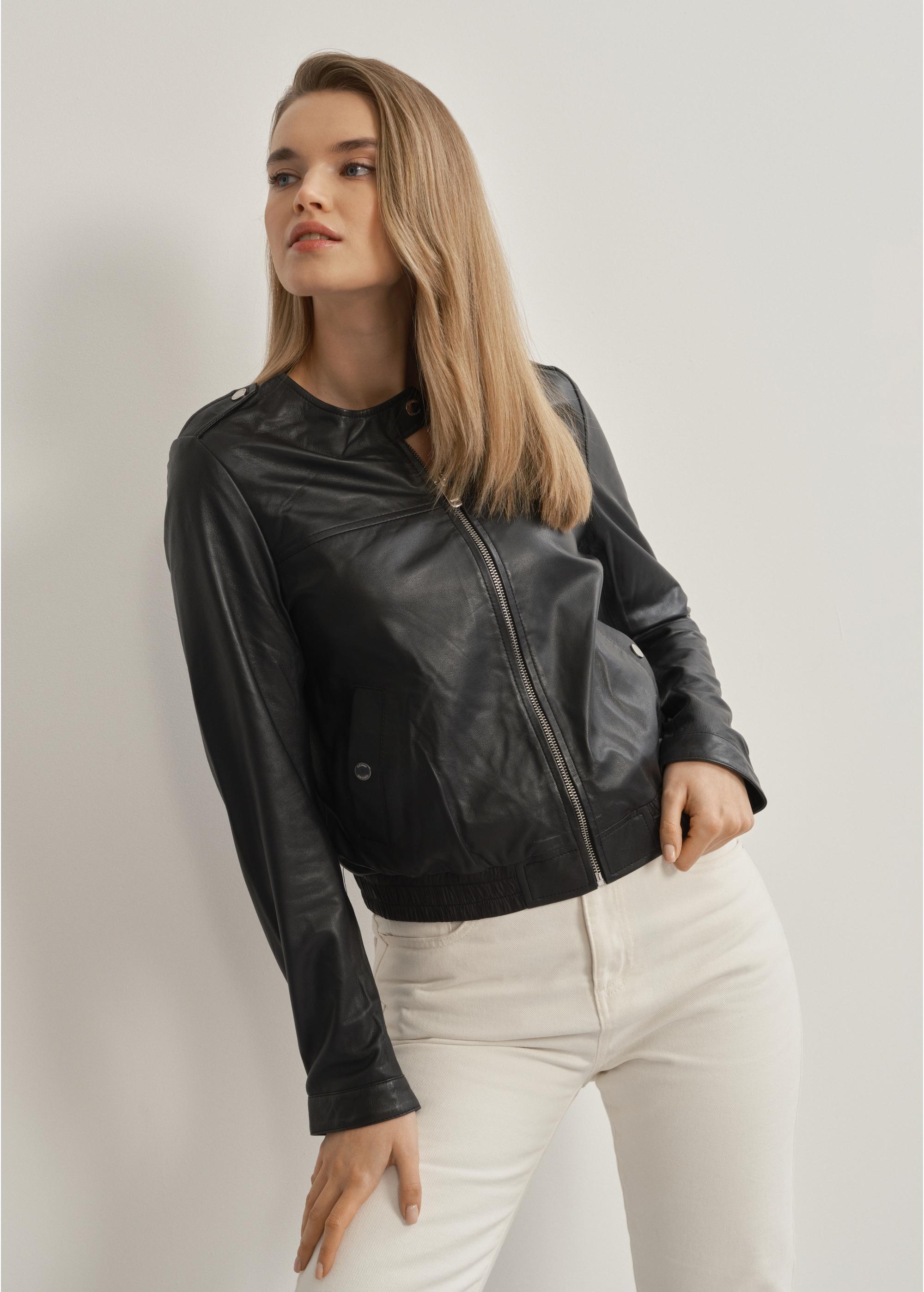 Women's leather jacket with zipper KURDS-0410-1298(W23)-01