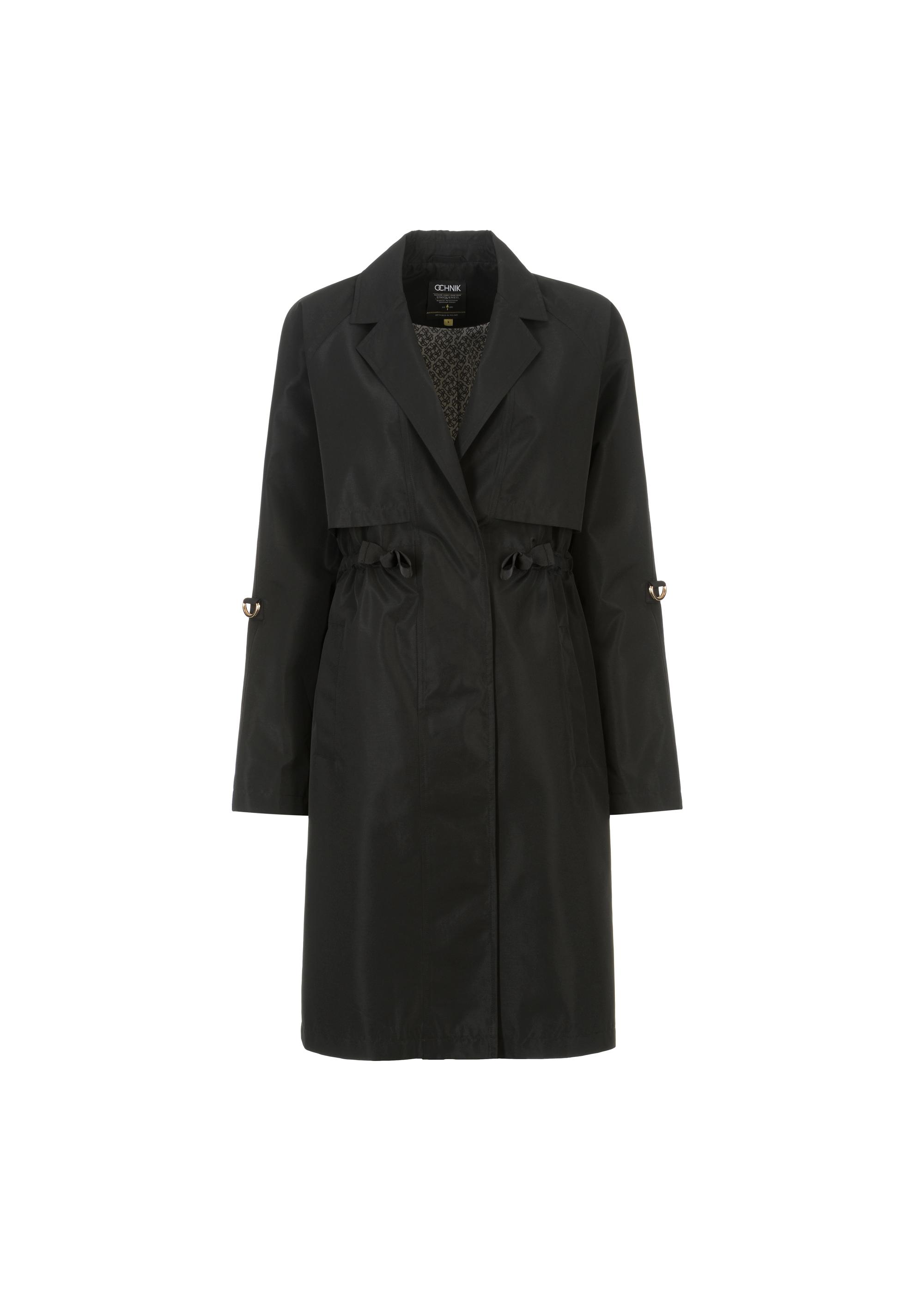 Black women's coat with straps KURDT-0439-99(W24)-03