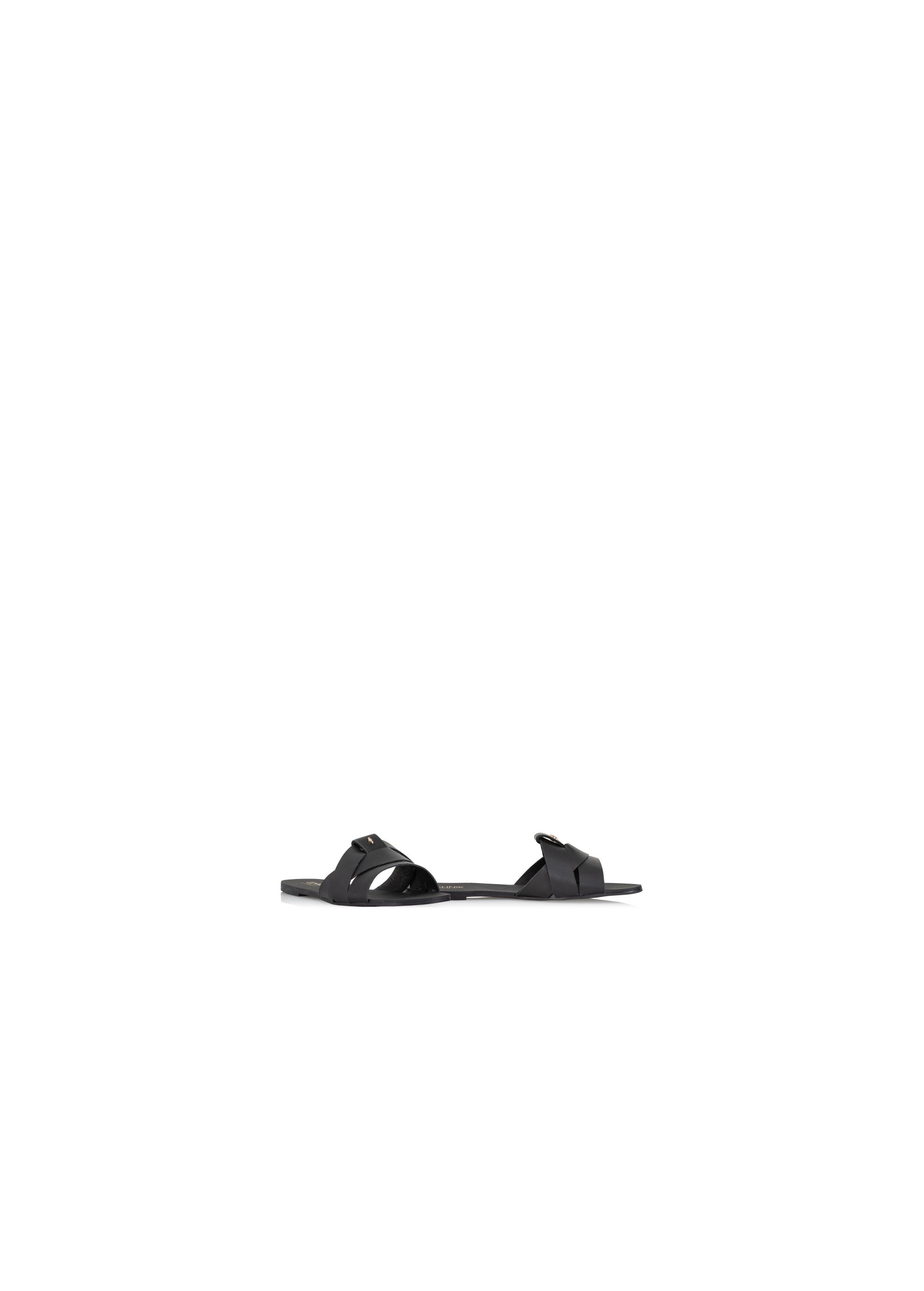 Black leather women's flip-flops with braided BUTYD-0903-99(W24)-05