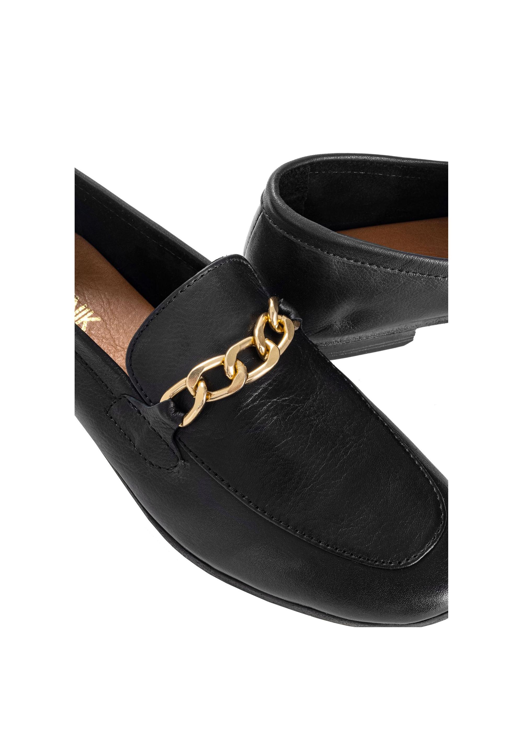 Women's black leather moccasins with chain BUTYD-0914-99(W24)-06